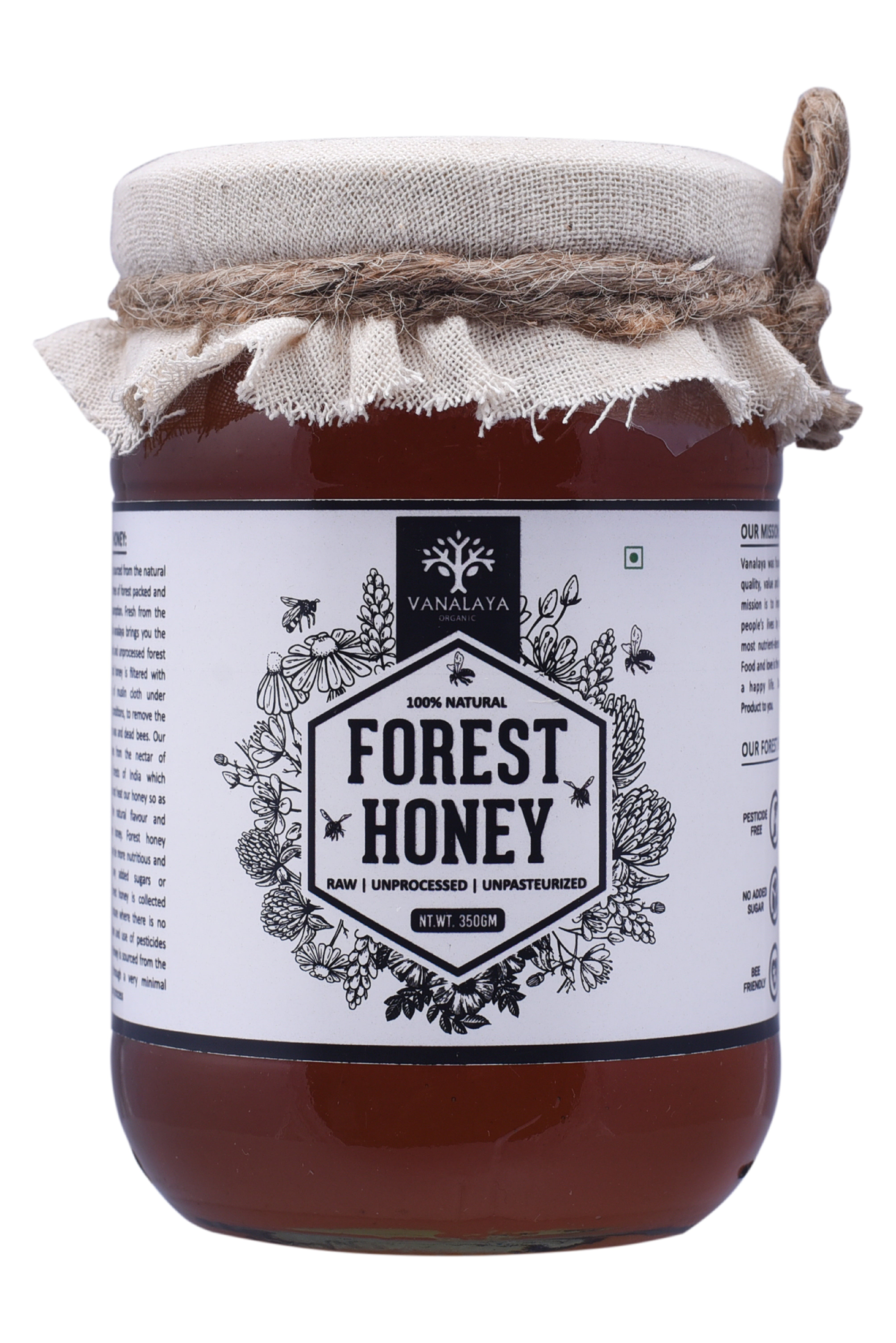 Vanalaya 100% Natural Raw Forest Honey - Raw Unfiltered Organic Wild Brew (350g)