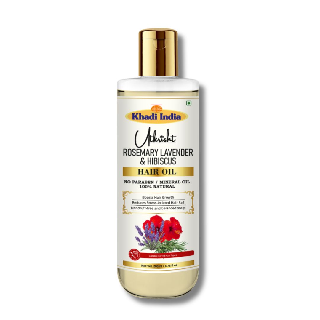 Utkrisht Khadi Pure Rosemary, Lavender & Hibiscus Hair Oil | Herbal Formula for Hair Growth, Hair Fall Control & Scalp Nourishment