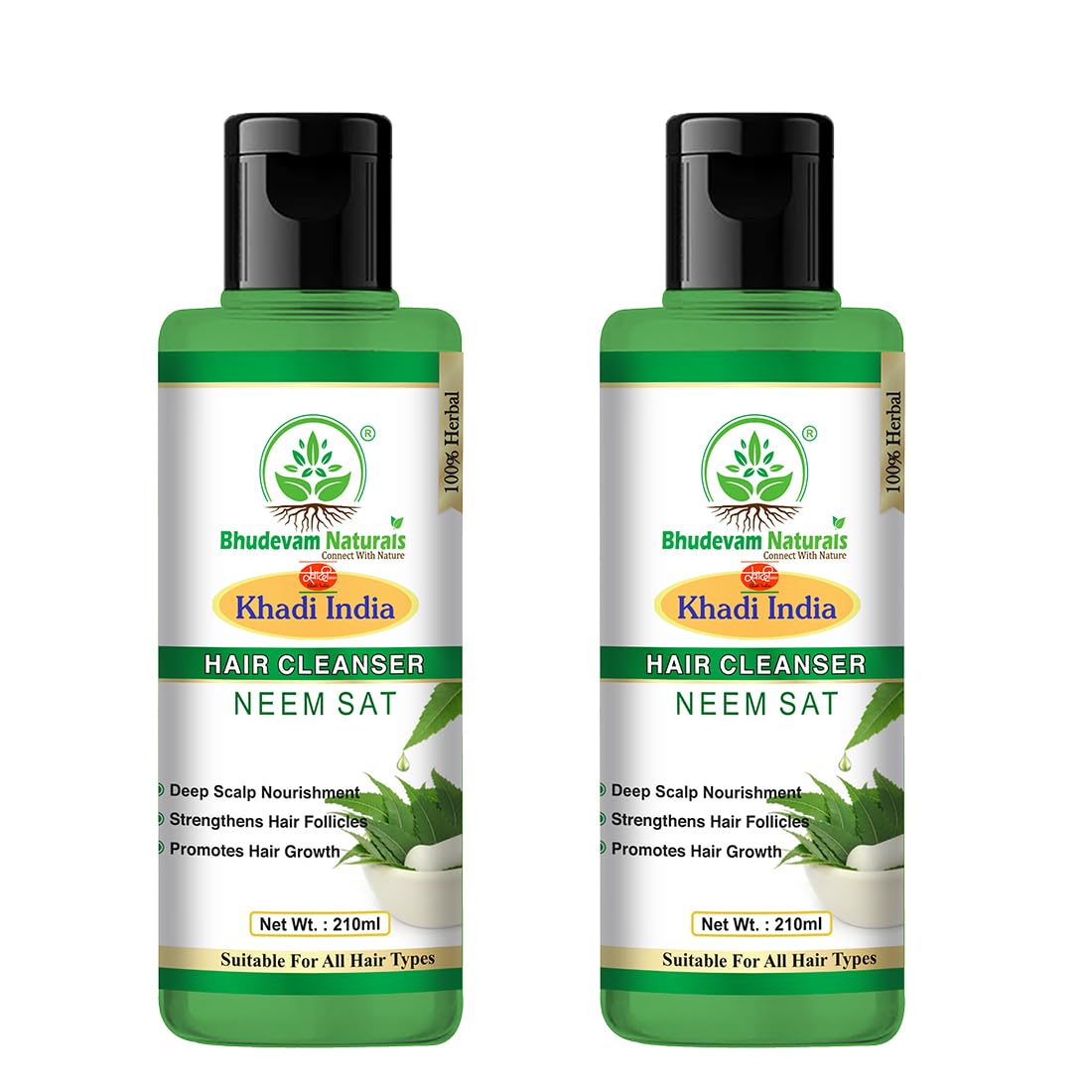 Bhudevam Naturals Khadi Neem Sat Hair Shampoo – Oil Control & Anti-Itch Scalp Treatment- 420ML (Pack of 2)