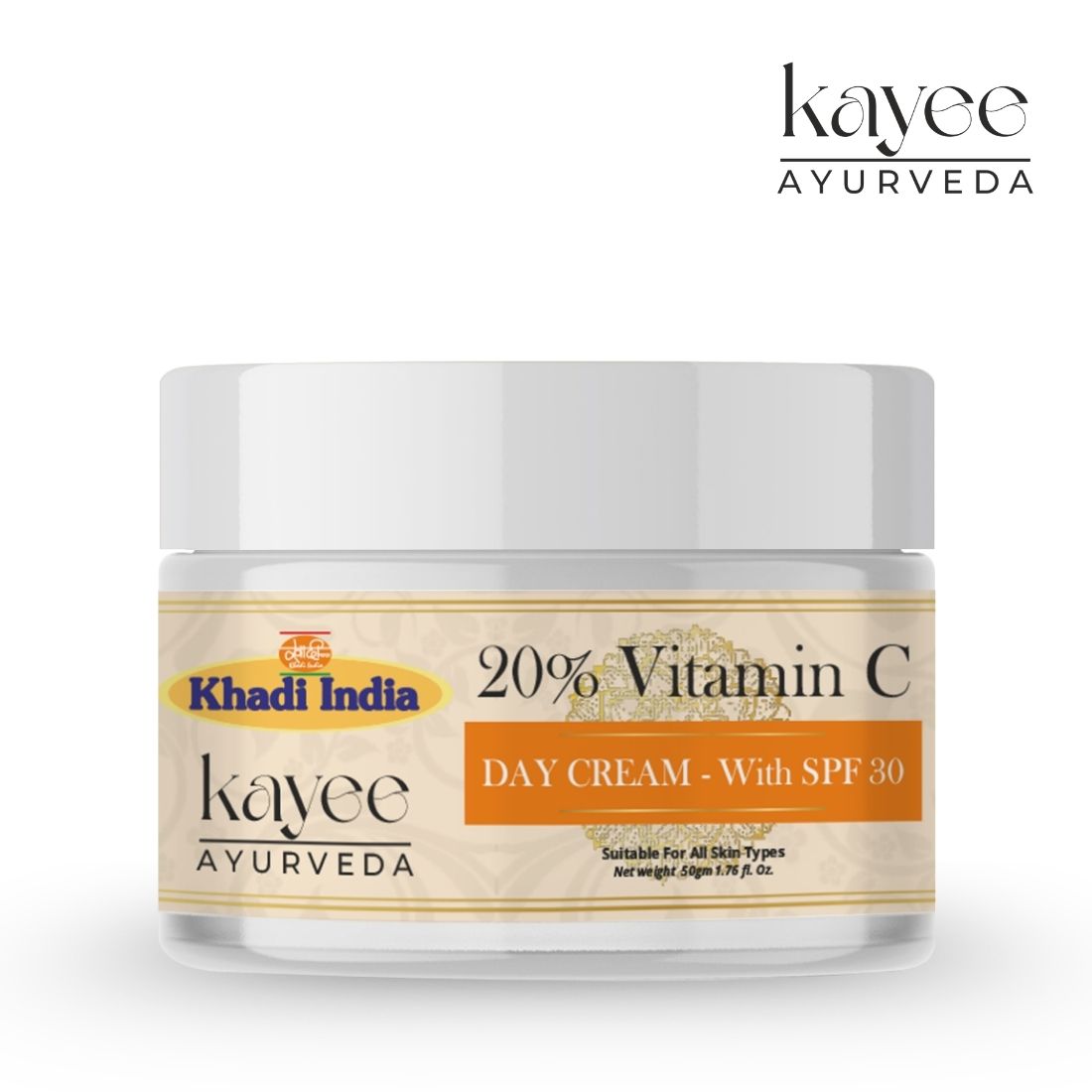 Kayee Ayurveda Vitamin C Day Cream 20% with SPF 30 for Face, Brightening Facial Moisturizer for Dull Skin, Helps Support Radiant-Looking Skin & Even-Looking Tone, Daily Sun Protection Cream | 50 g