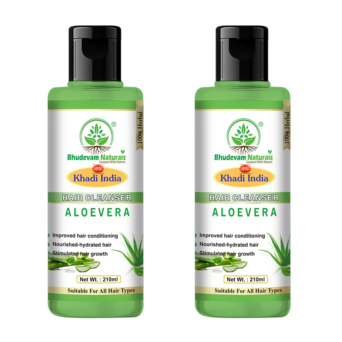 Bhudevam Naturals Khadi Aloe Vera Shampoo for Hair Growth & Scalp Care- 420ML (Pack of 2)