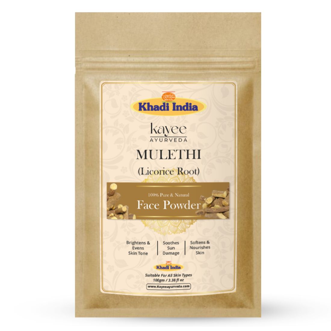 Kayee Ayurveda Mulethi Face Powder for Glowing Skin | Herbal Licorice Powder for Face | Natural Facial Powder for Skin Care | Helps Refresh & Brighten Looking Skin | 100 g