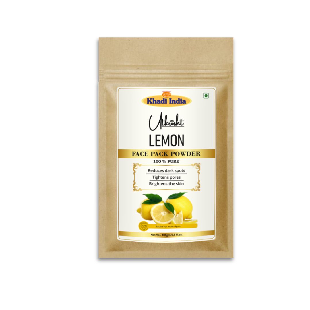 Khadi Lemon Powder for Face & Skin | 100% Natural Lemon Peel Powder | Vitamin C-Rich Face Pack for Skin Brightening & De-Tan Care | Helps Control Excess Oil & Improve Skin Texture | For All Skin Types | 100 gm