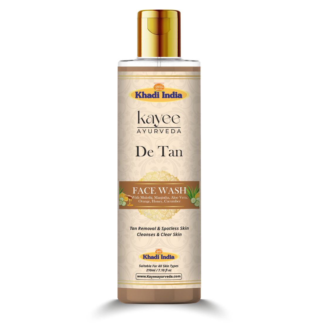 Kayee Ayurveda De-Tan Face Wash for Face Brightening | Daily Facial Cleanser for Tan, Dullness & Uneven-Looking Skin | Helps Remove Everyday Impurities, Excess Oil & Dead Skin for a Fresh & Clean Appearance | 210 ml