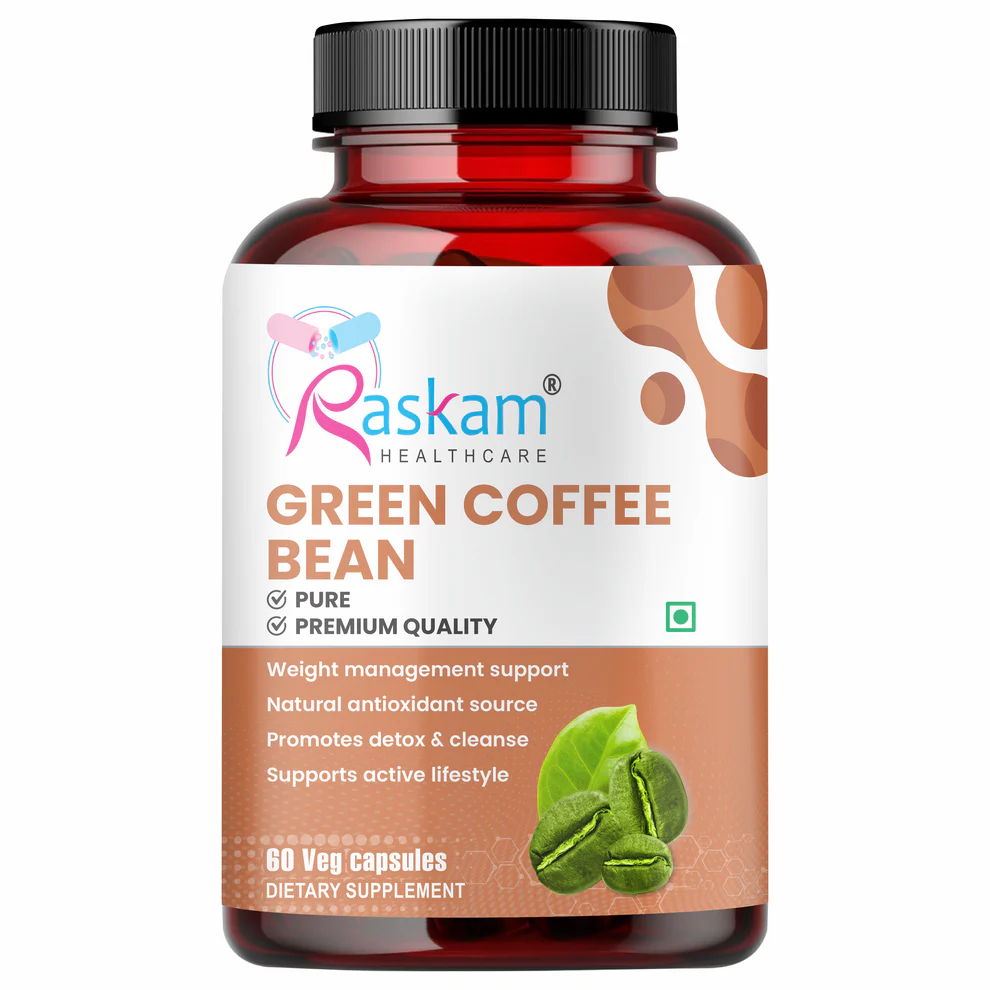 Raskam Green Coffee Bean 800 mg -60 Capsules with 50% CGA- Burns Extra Fat & Boosts Metabolism