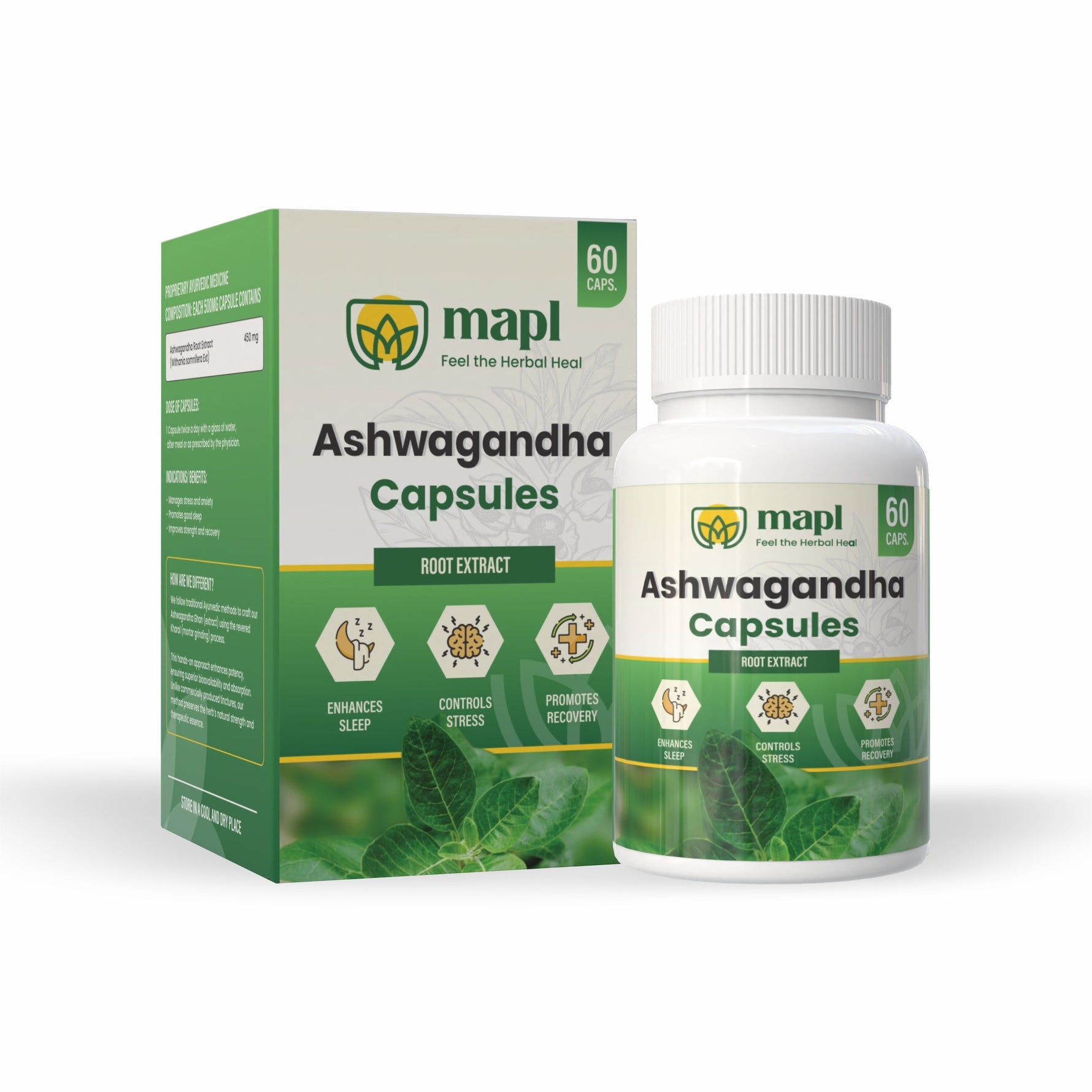 MAPL Ashwagandha Capsules | Ayurvedic Stress Relief, Energy & Vitality Support | Enhances Immunity, Cognitive Function & Stamina | 60 Capsules