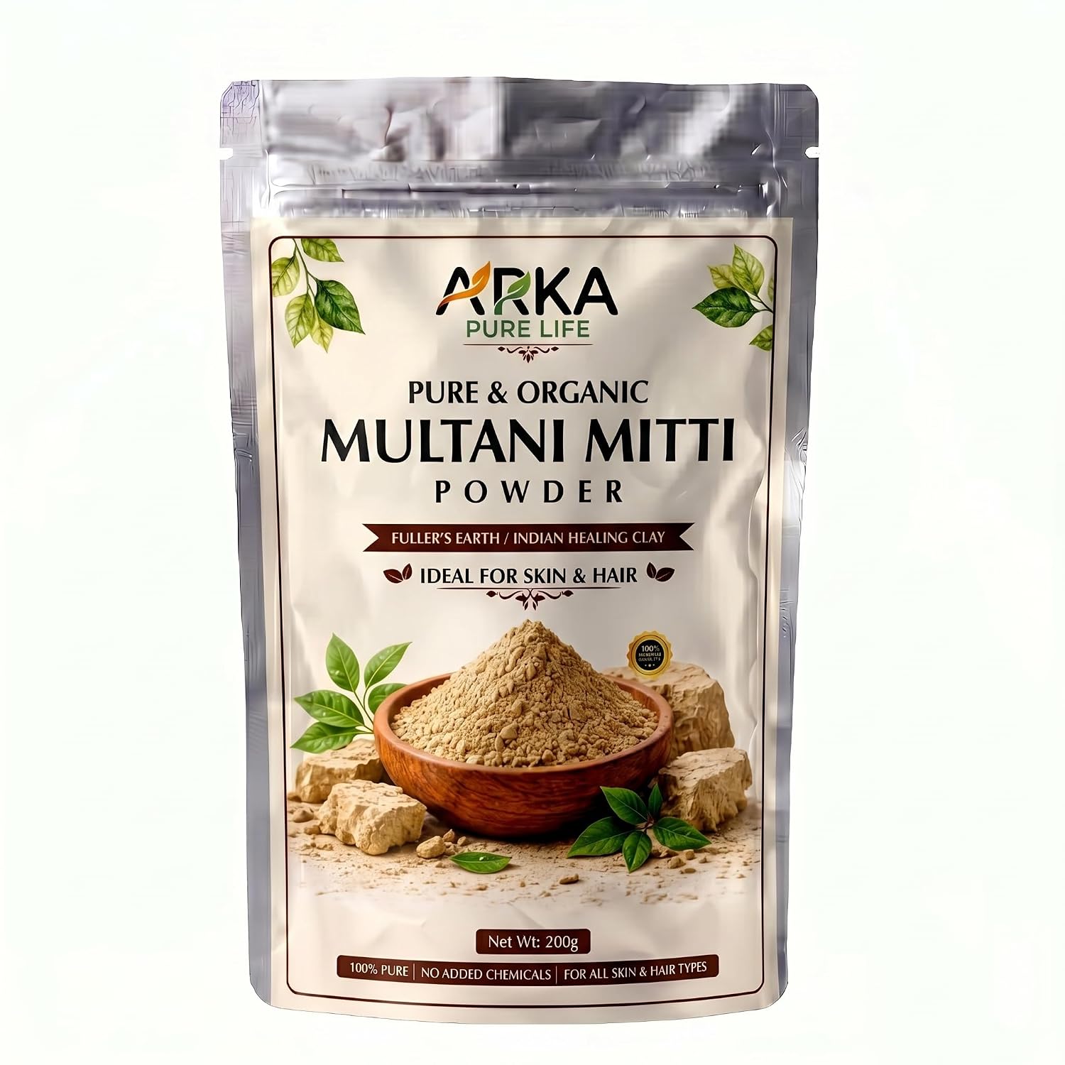 Arka Pure Life Natural Multani Mitti Powder – Herbal Face & Hair Care Clay for Oil Control, Cleansing & Healthy-Looking Skin – 200g