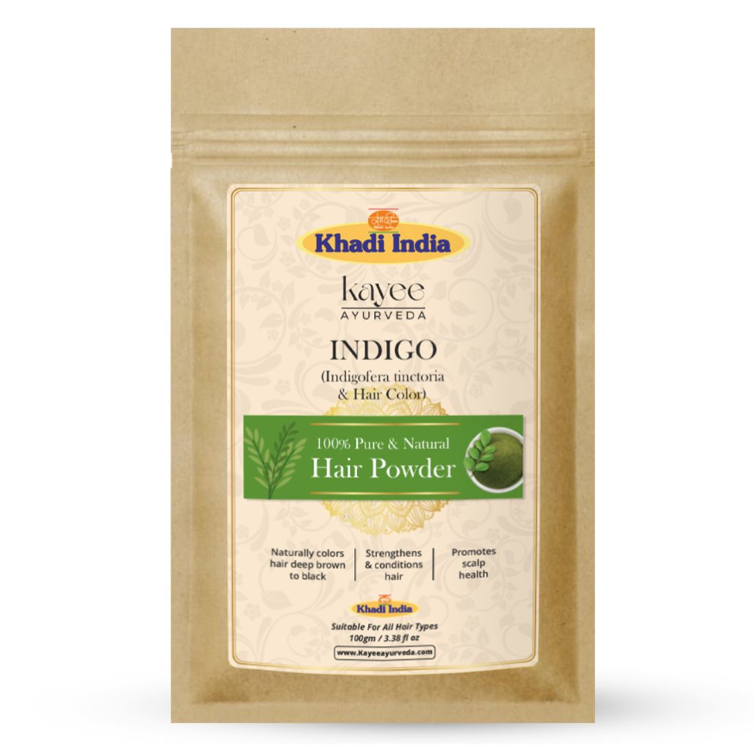 Kayee Ayurveda Indigo Hair Powder for Natural Hair Colouring | Pure Indigo Powder for Black & Dark Brown-Looking Hair | Herbal Hair Colour Powder for Grey Hair Coverage & Hair Care | Plant-Based Hair Dye Powder for Women & Men | 100 g