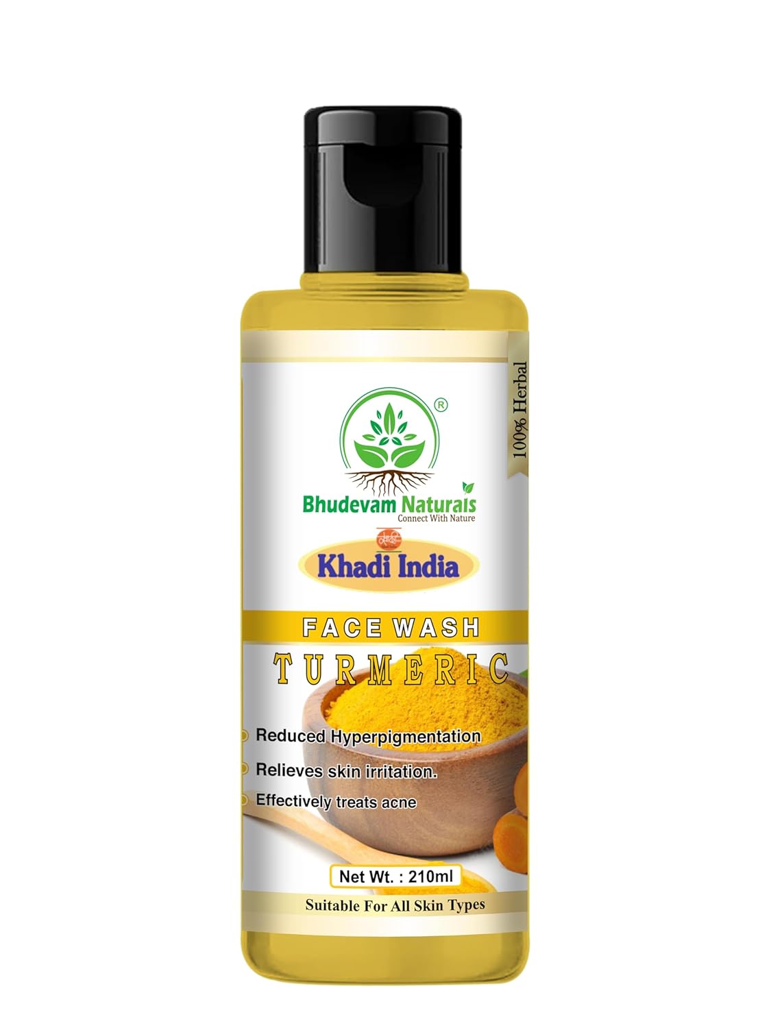 Bhudevam Naturals Khadi Turmeric Face Wash – Fights Acne, Reduces Pimples & Adds Radiance- 210ML