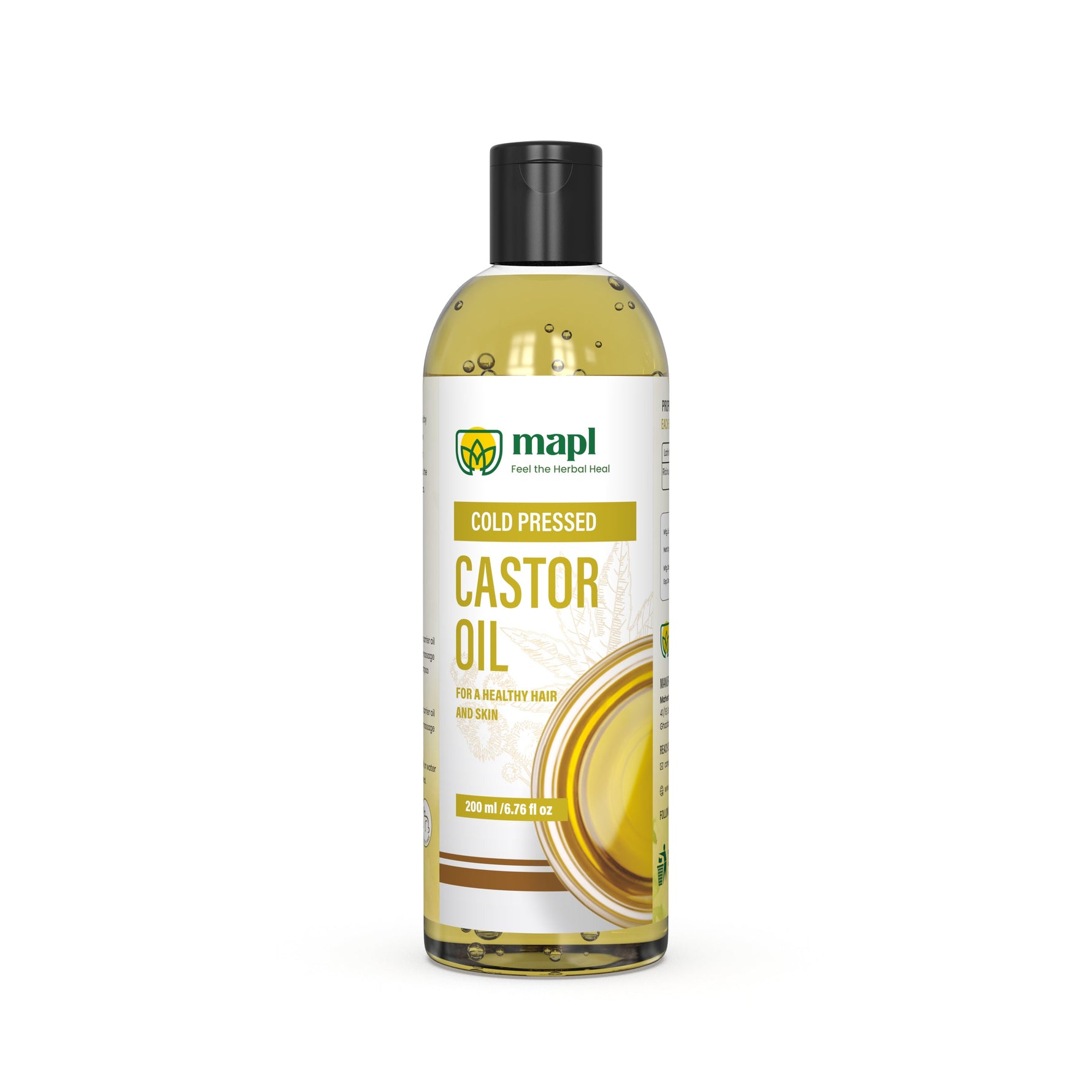 MAPL Cold-Pressed Castor Oil | 100% Natural Ayurvedic Hair & Skin Oil | Strengthens Hair, Deeply Nourishes Skin & Scalp | 200 ml