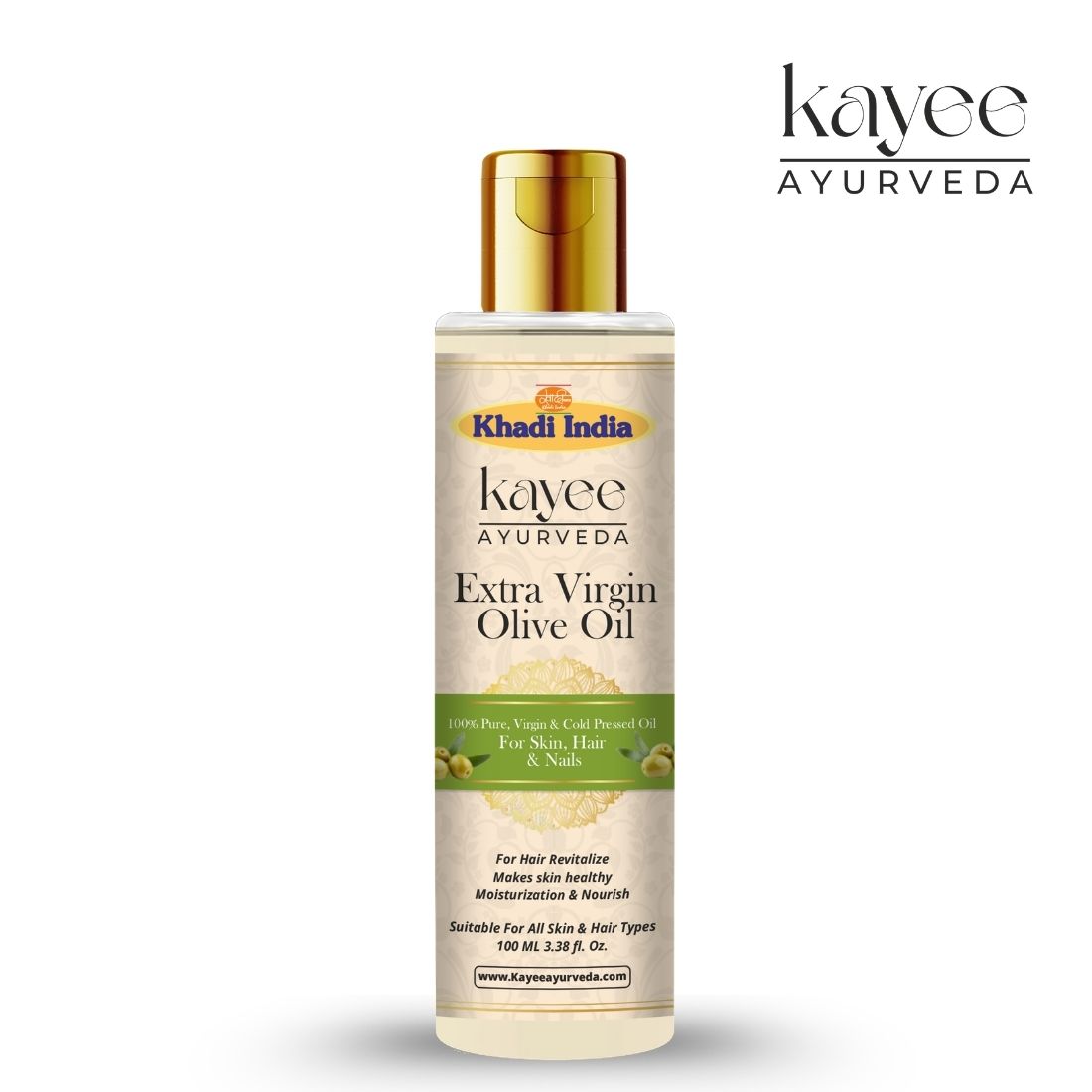 Kayee Ayurveda Extra Virgin Olive Oil for Skin and Hair Care | Natural Multi-Purpose Olive Oil for Dry Skin, Hair & Scalp Nourishment, Smoothness, Softness & Healthy-Looking Natural Shine | 100 ml