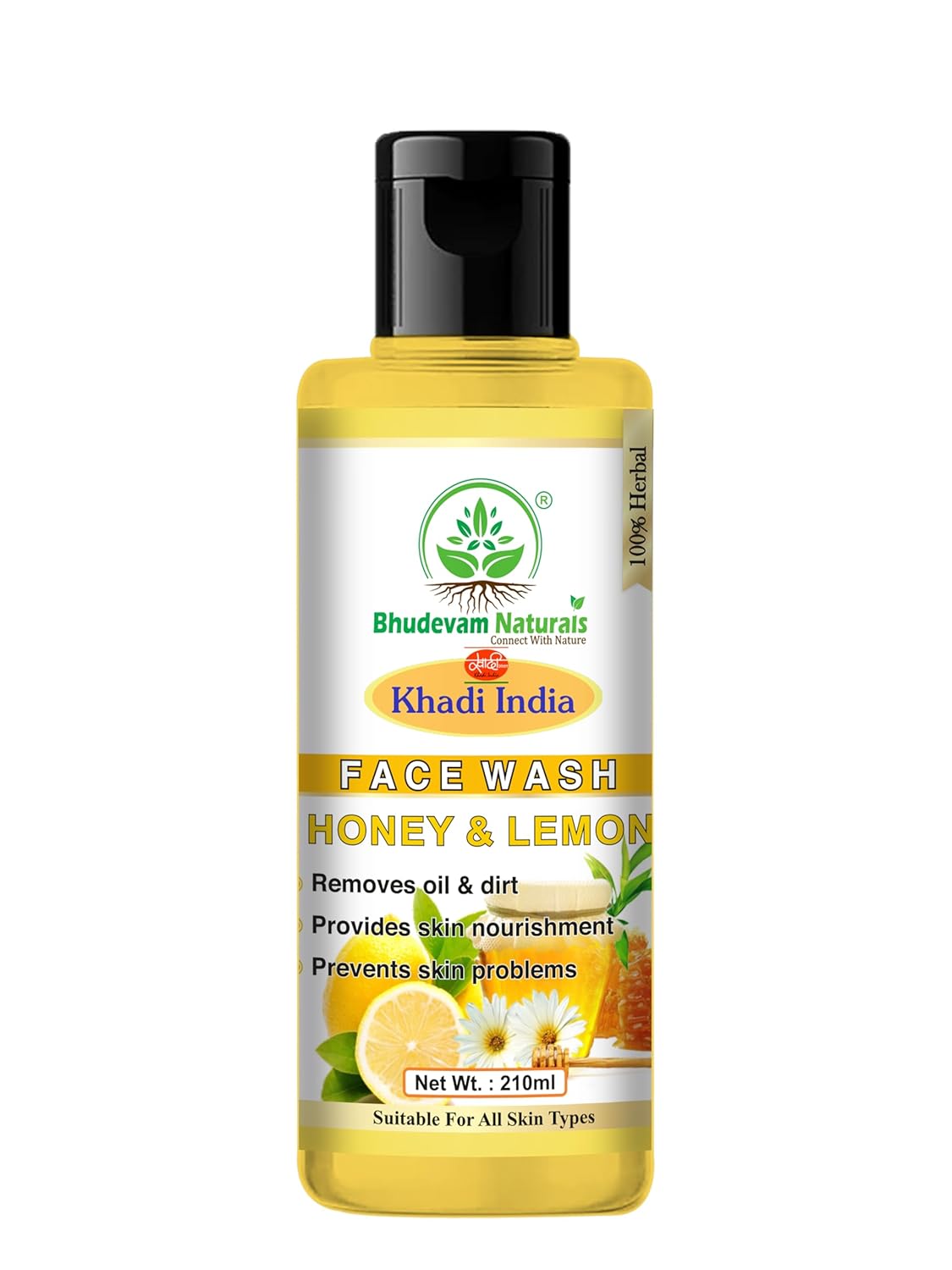 Bhudevam Naturals Khadi Herbal Honey Lemon Face Wash – Removes Dirt, Oil & Impurities Naturally- 210ML