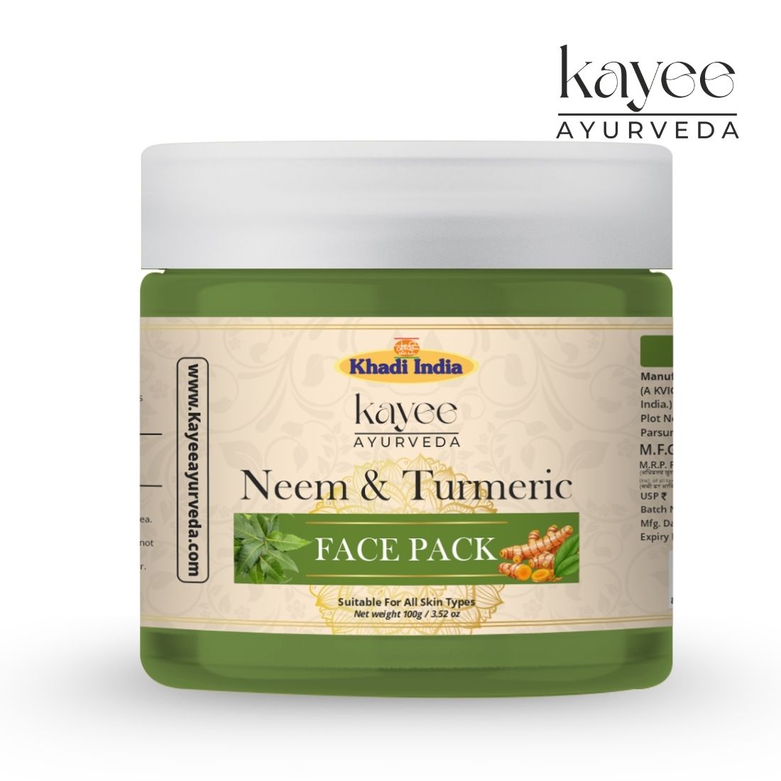 Kayee Ayurveda Neem Turmeric Face Pack for Oily & Acne-Prone Skin | Herbal Facial Mask with Neem & Haldi | Helps Deep Cleanse Skin, Remove Excess Oil & Surface Impurities While Supporting a Fresh & Balanced-Looking Complexion