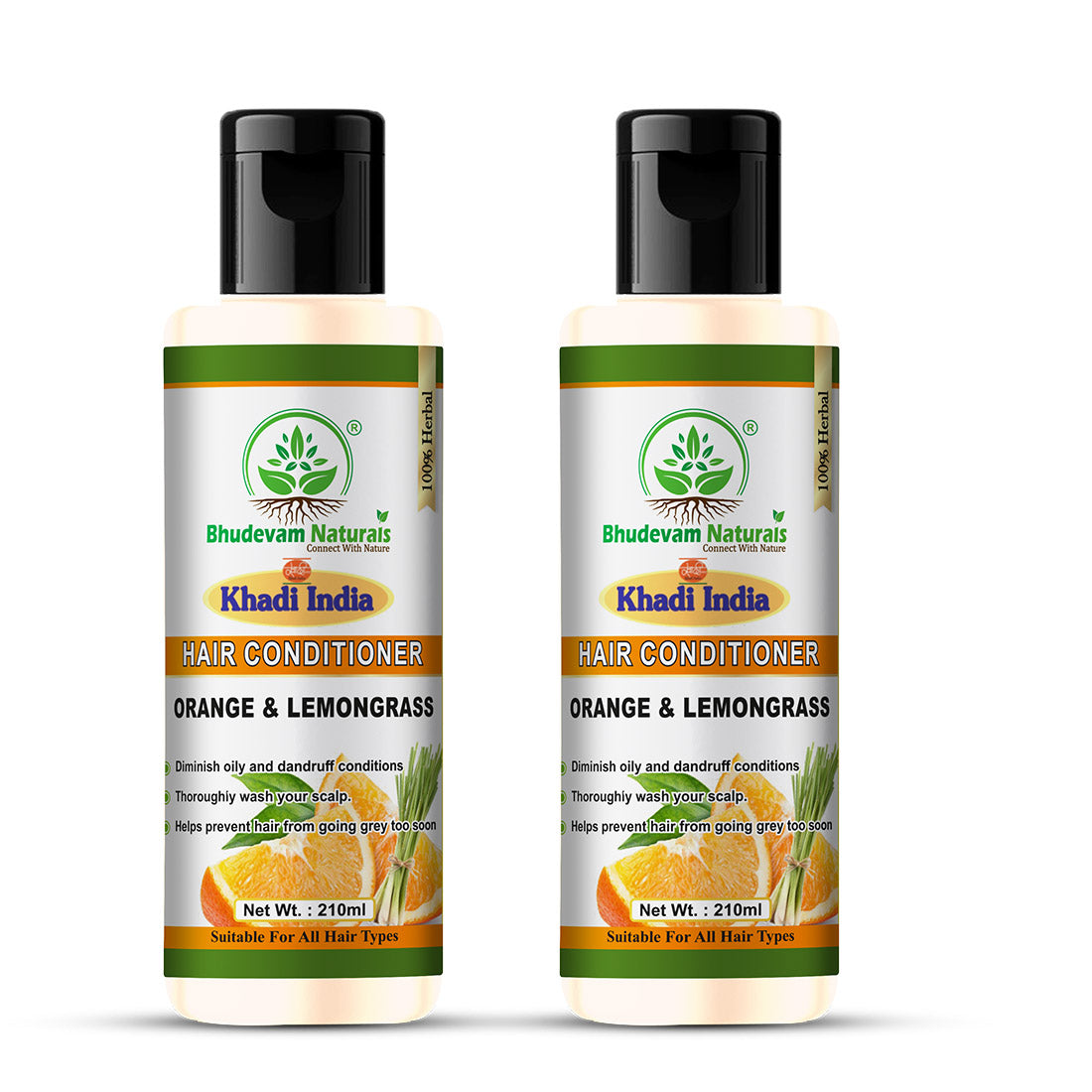 Bhudevam Natuals Khadi Orange & Lemongrass Conditioner For Frizz Control & Hydrating Hair Care Formula- 420ML (Pack of 2)