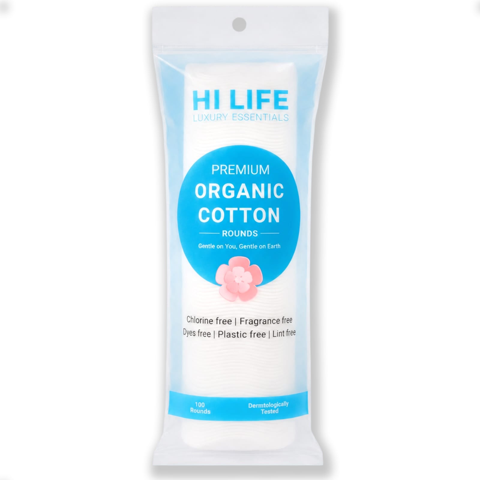 Hi Life Organic Cotton Makeup Remover Pads (Round) | 100% Pure Organic Cotton Facial Cleansing & Toners Pads (Pack of 100)