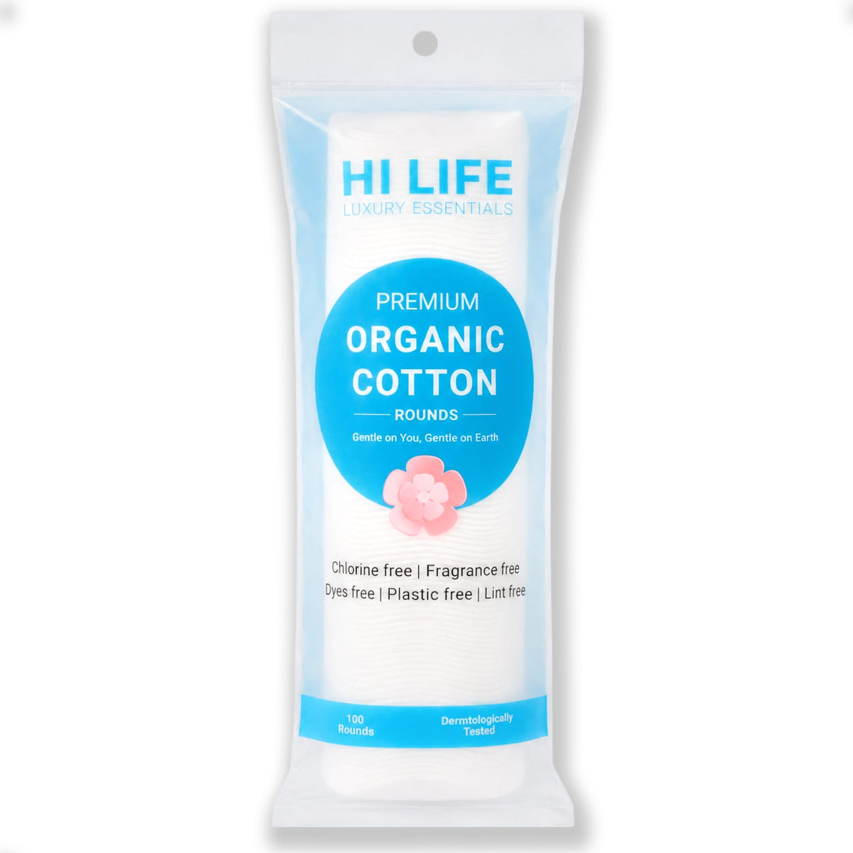 Hi Life Organic Cotton Makeup Remover Pads (Round) | 100% Pure Organic Cotton Facial Cleansing & Toners Pads (Pack of 100)