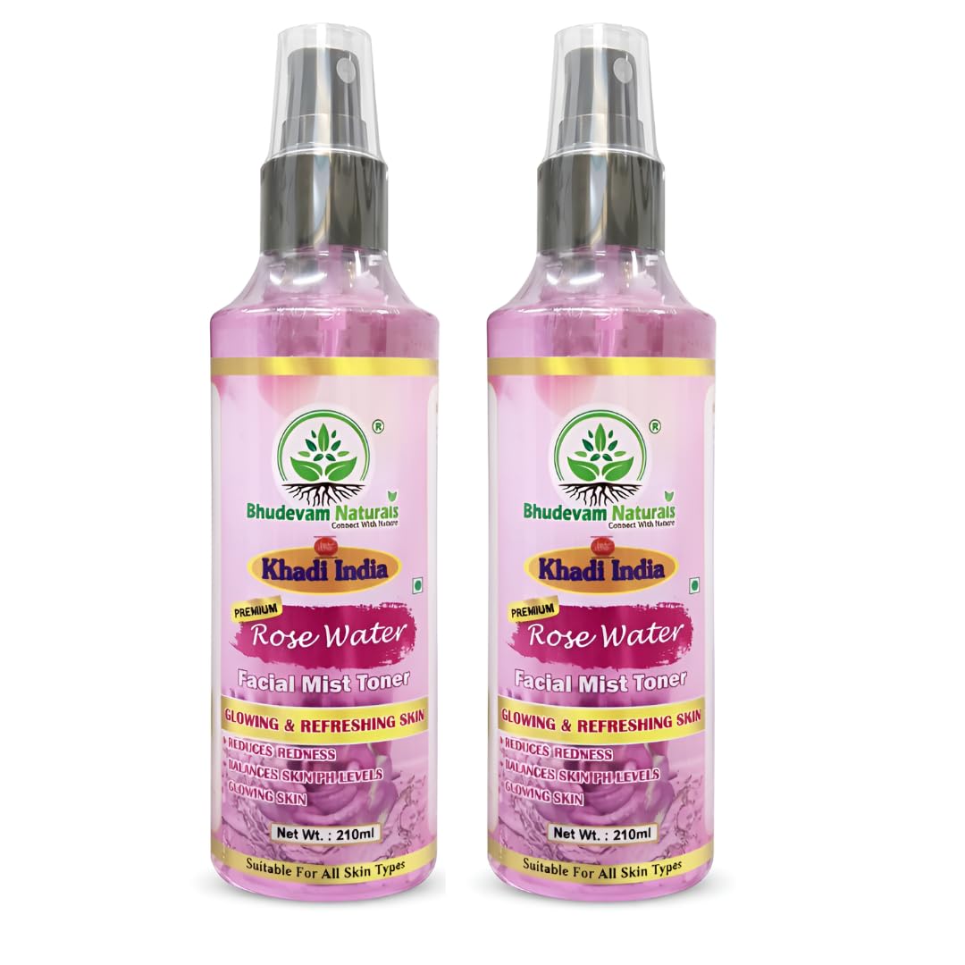 Bhudevam Naturals Khadi Pure Rose Water Mist Toner for Instant Glow, Refresh & Oil Control- 420ML (Pack of 2)