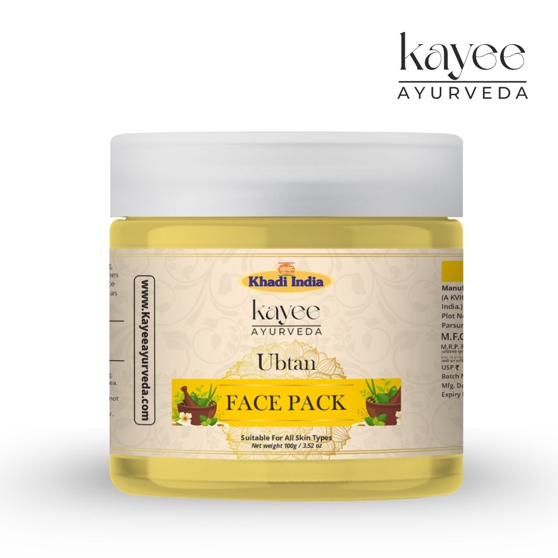 Kayee Ayurveda Herbal Ubtan Face Pack for Men & Women | Traditional Indian Facial Mask for Dull & Tanned-Looking Skin | Helps Remove Dirt, Excess Oil & Surface Impurities for Soft, Smooth, Clean & Radiant-Looking Skin