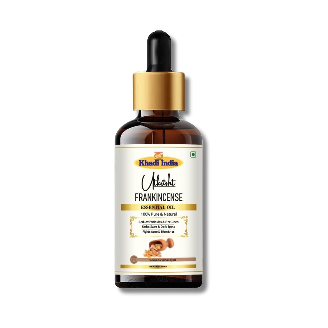 Khadi Frankincense Essential Oil | Pure & Natural Frankincense Oil for Face & Body Care | Essential Oil for Glowing-Looking Skin, Skin Care & Relaxation | Aromatherapy Oil | 15 ml