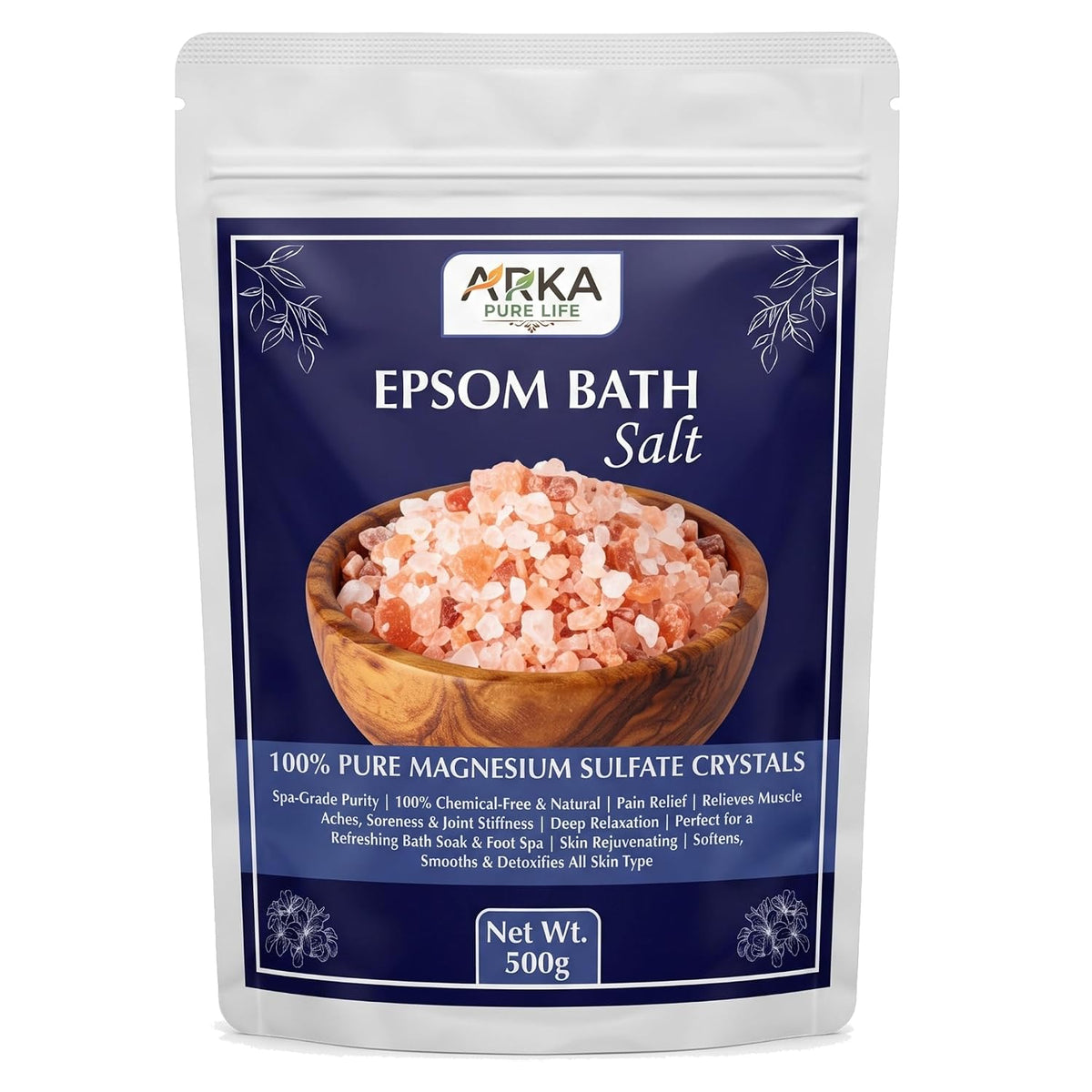 Arka Pure Life Epsom Bath Salt – Magnesium Sulfate Bath Salt for Relaxing Soak, Muscle & Body Care – 500g