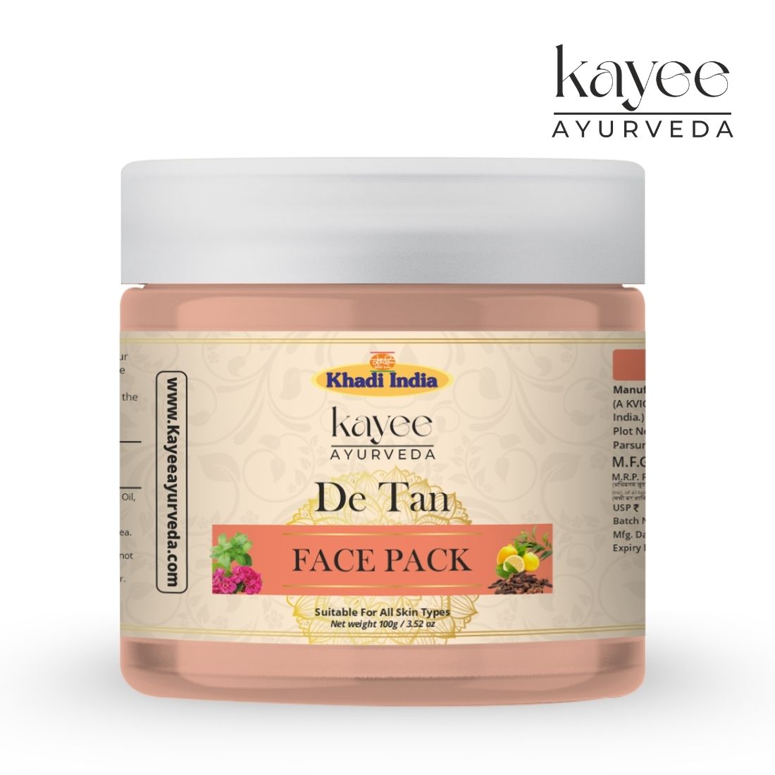 Kayee Ayurveda De-Tan Face Pack for Men & Women | Herbal Face Pack for Tanned, Dull & Uneven-Looking Skin | Helps Remove Surface Impurities, Excess Oil & Dead Skin Cells for Fresh, Smooth & Radiant-Looking Skin