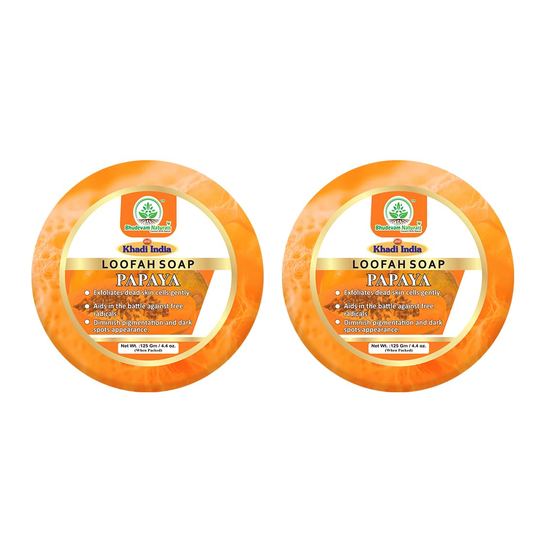 Bhudevam Naturals Khadi Papaya Loofah Soap – Natural Exfoliating Bath Soap for Glowing & Smooth Skin- 250GM (Pack of 2)