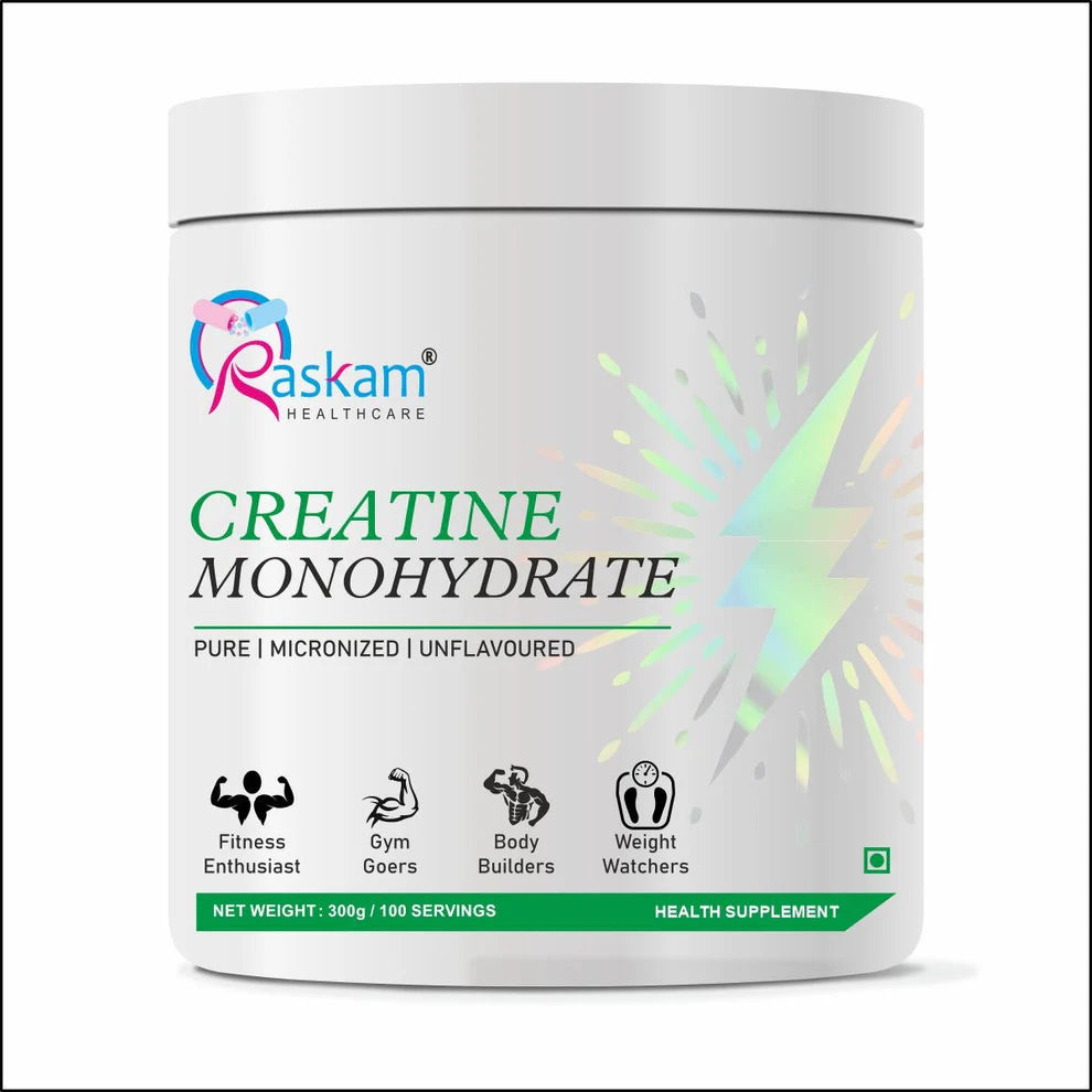 Raskam Creatine Monohydrate powder for Muscle Building & Performance - 100 Servings (Unflavoured, 300gm)
