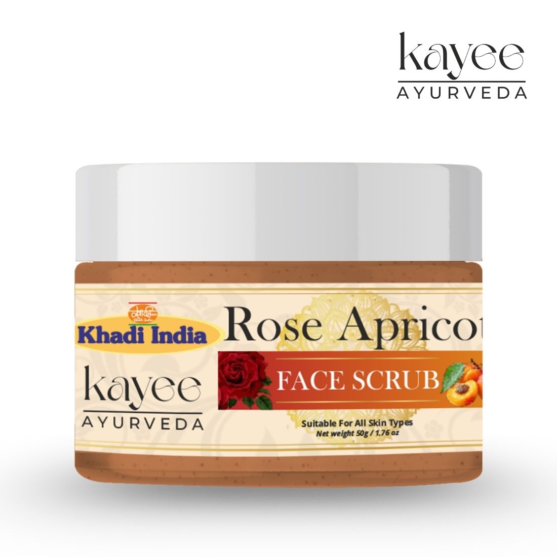 Kayee Ayurveda Rose Apricot Face Scrub for Men & Women | Herbal Exfoliating Facial Scrub for Deep Cleansing, Dead Skin Removal & Smooth Skin Care | Helps Remove Excess Oil & Impurities | Suitable for Regular Skincare Routine