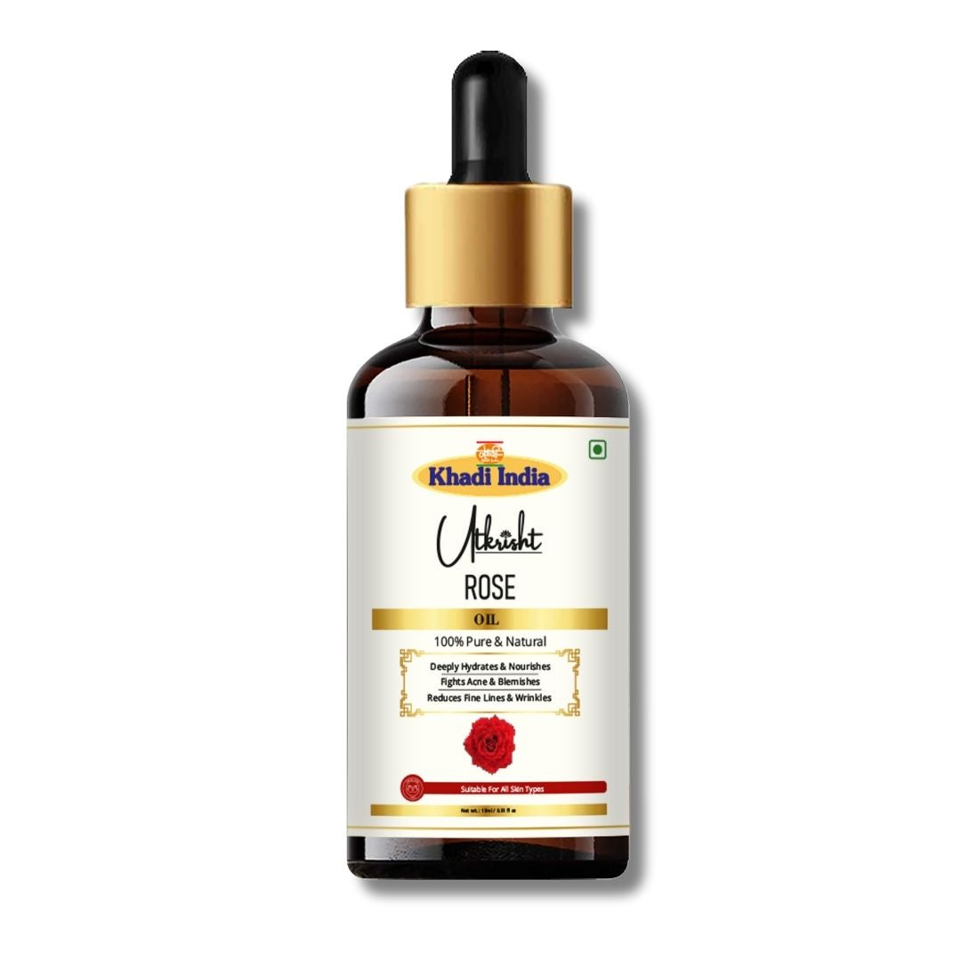 Khadi Rose Essential Oil | Pure & Natural Rose Oil for Face & Skin Care | Floral Essential Oil for Hydration, Brightening & Glowing-Looking Skin | Aromatherapy & Relaxation | 15 ml