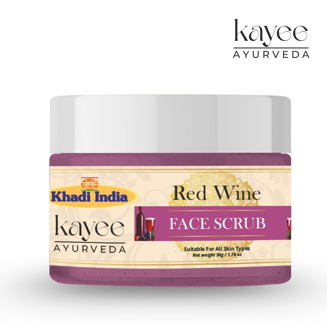 Kayee Ayurveda Red Wine Face Scrub for Glowing & Smooth Skin | Herbal Red Wine Facial Scrub for Gentle Exfoliation, Deep Cleansing & Dead Skin Removal | Helps Remove Dirt, Excess Oil & Impurities for Soft, Fresh & Radiant-Looking Skin