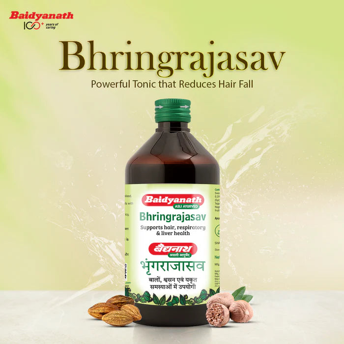 Baidyanath Bhringrajasav | Ayurvedic Hair Tonic for Hair Fall | Liver & Respiratory Health - 450ml