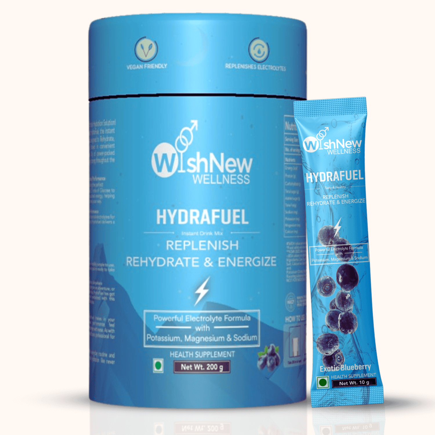 WishNew Wellness Hydrafuel Instant Energy Drink Mix Sachet Blueberry (10gm Each)