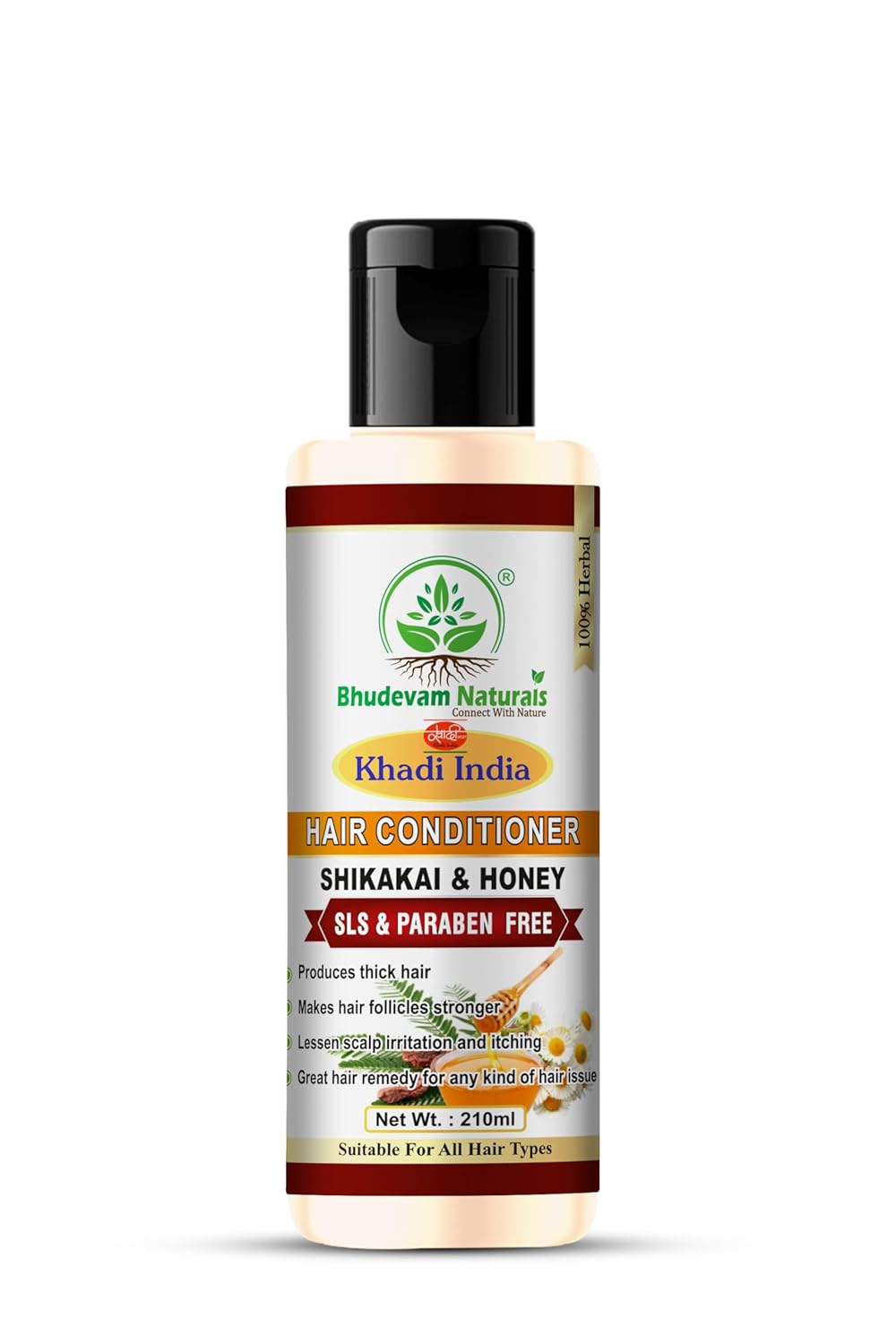 Bhudevam Natuals Khadi Shikakai & Honey Hair Conditioner for Chemical Free Frizz Control & Hair Repair Formula- 210ML