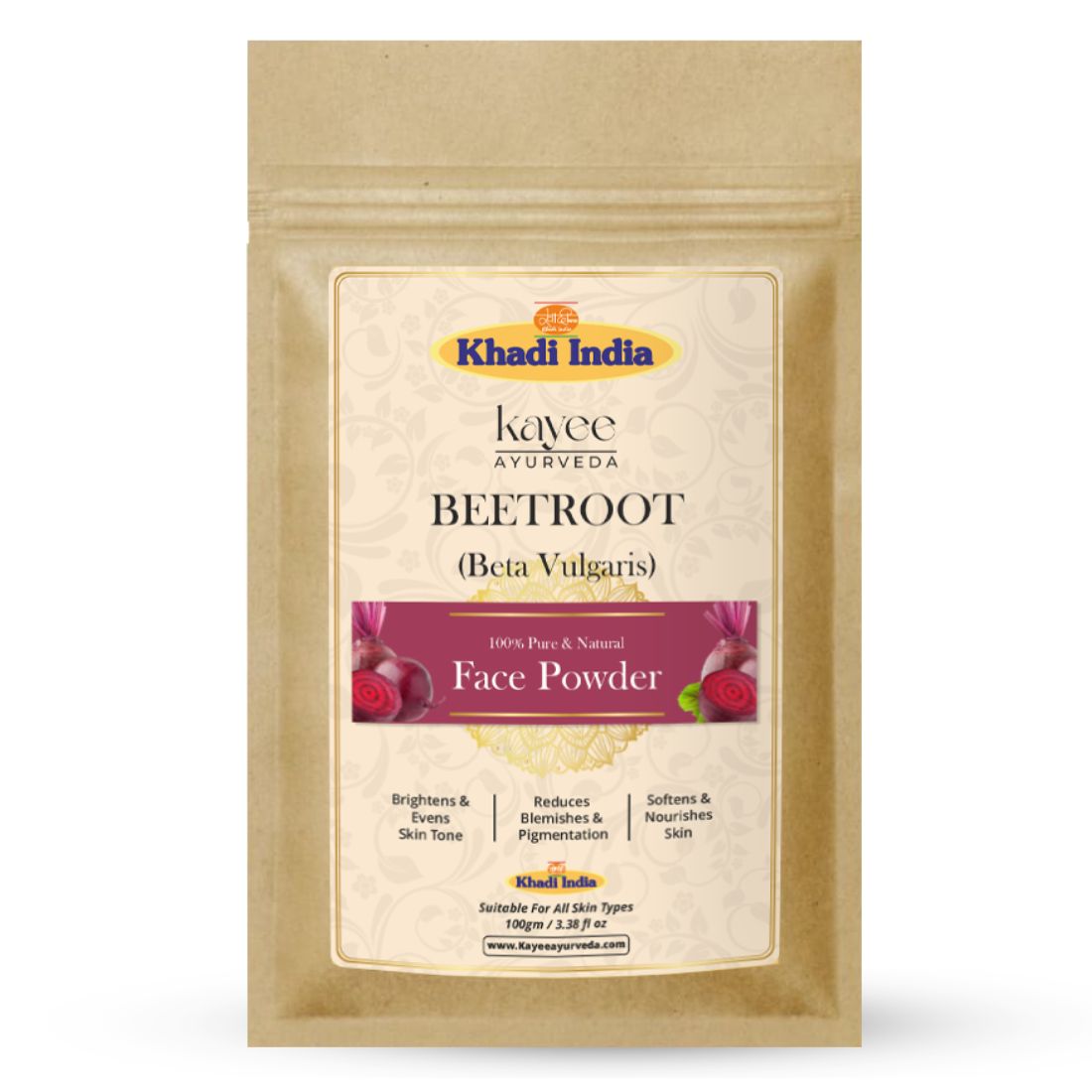 Kayee Ayurveda Beetroot Face Powder for Face | Natural Beetroot Powder for Glowing, Fresh & Radiant-Looking Skin | Herbal Beetroot Face Pack Powder for Natural Skin Care, Beauty & Face Care Routine | Suitable for All Skin Types | 100 g