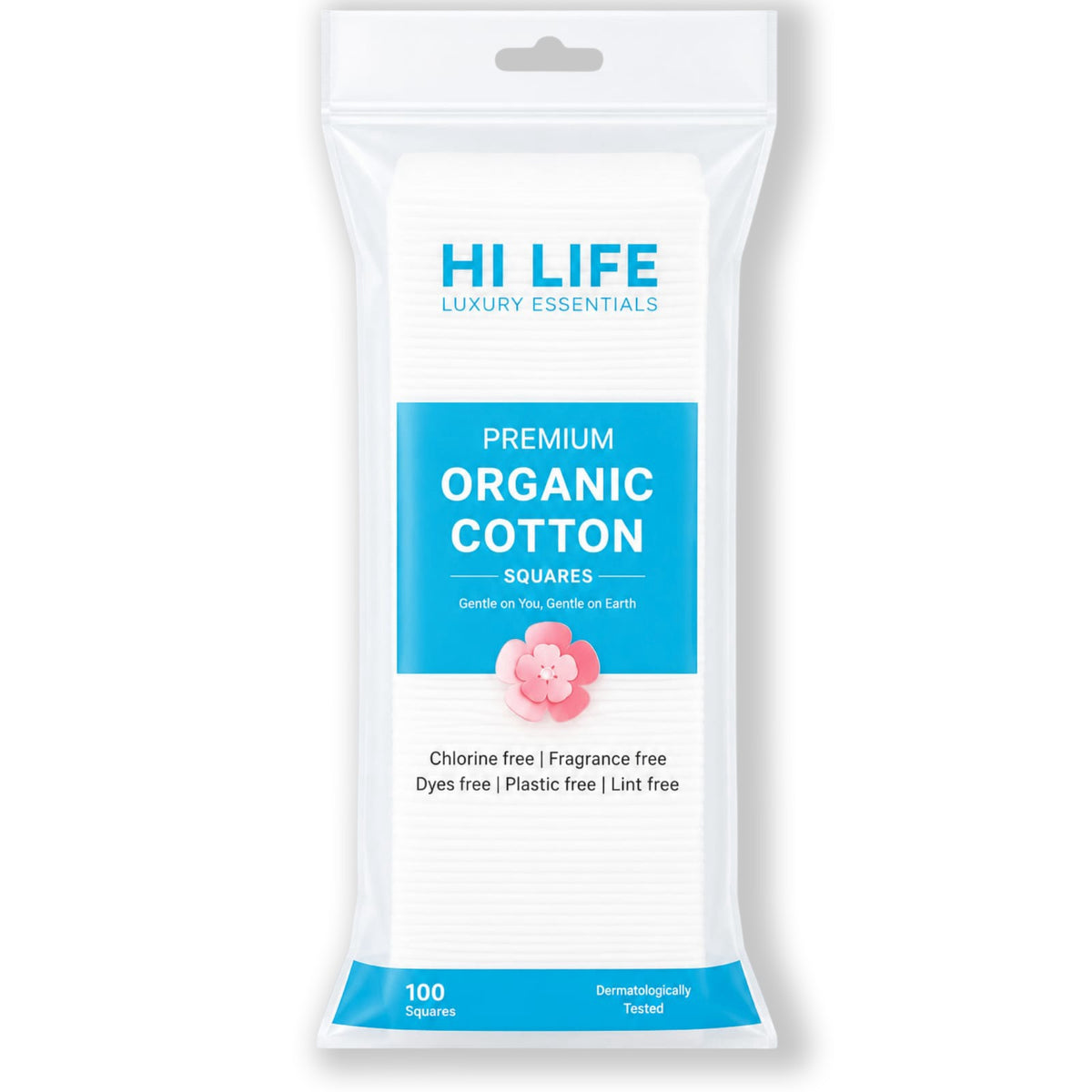 Hi Life Organic Cotton Makeup Remover Pads (Square) | 100% Pure Organic Cotton Facial Cleansing & Toning Pads (Pack of 100)