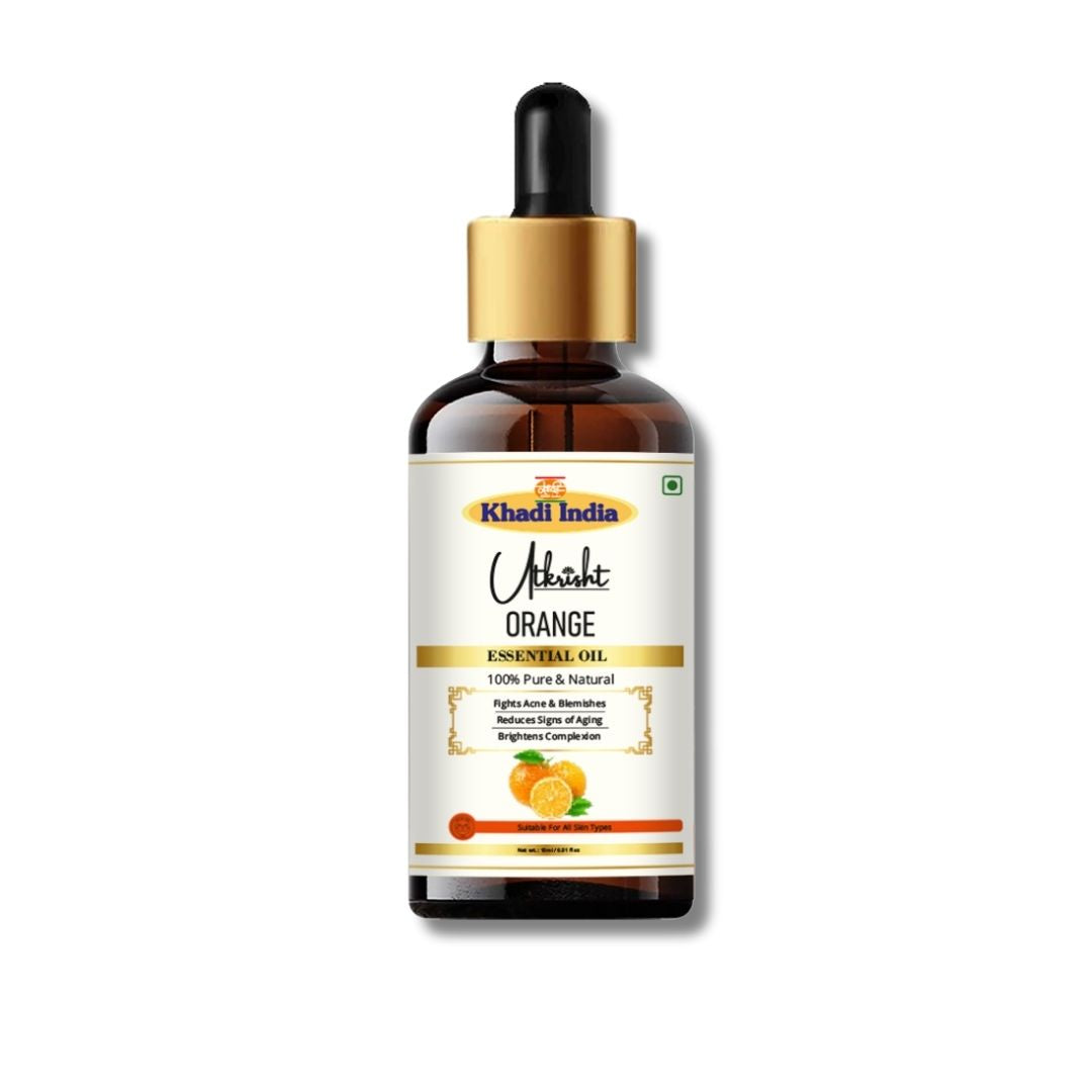 Khadi Orange Essential Oil | Pure & Natural Orange Oil for Face & Skin Care | Essential Oil for Glowing-Looking & Oily Skin | Refreshing Citrus Aromatherapy Oil | 15 ml