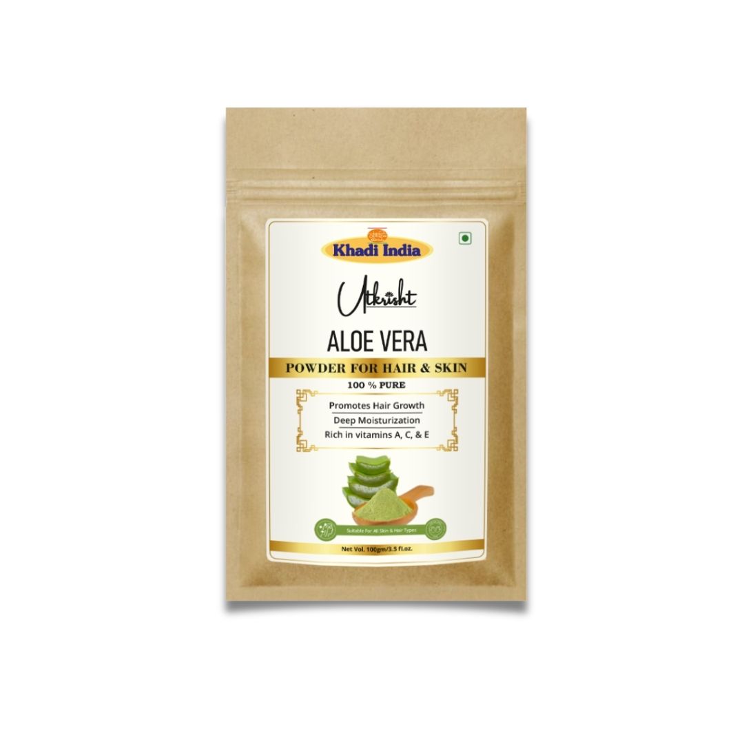 Khadi Aloe Vera Powder for Face, Skin & Hair | 100% Natural Aloe Vera Leaf Powder | Hydrating & Soothing Herbal Powder | Helps Moisturize Skin & Nourish Scalp | Face Pack & Hair Mask | For All Skin & Hair Types | 100 gm