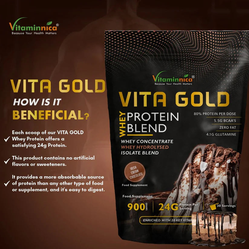 Vitaminnica Vita Gold Whey Protein Blend - Irish Chocolate Powder, 900g, 30 Servings
