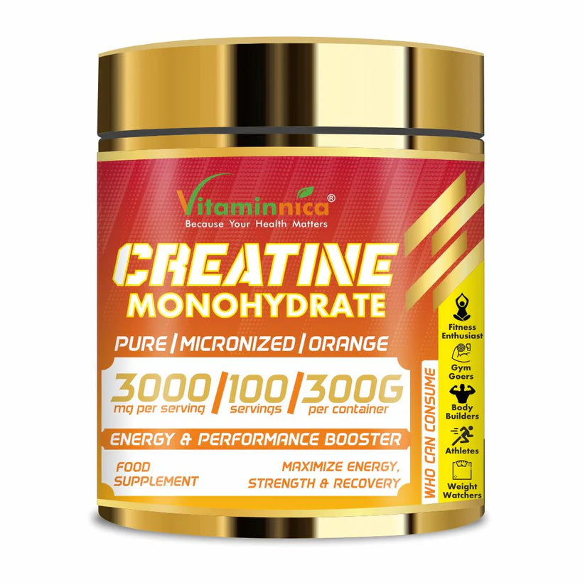Vitaminnica Pure Creatine Monohydrate Powder - Orange Muscle Builder, 300g, 100 Servings