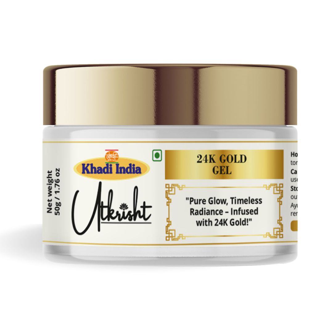 Khadi 24K Gold Face Gel for Glowing & Brightening Skin | Hydrating Gel for Dull & Tired-Looking Skin | Lightweight, Non-Sticky & Non-Greasy Face Moisturizer | For Men & Women | 50 gm
