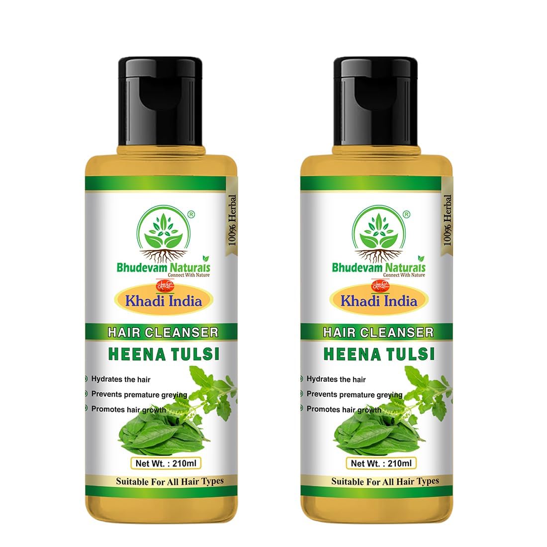 Bhudevam Naturals Khadi Henna & Tulsi Hair Shampoo for Scalp Care & Hair Fall Control- 420ML (Pack of 2)