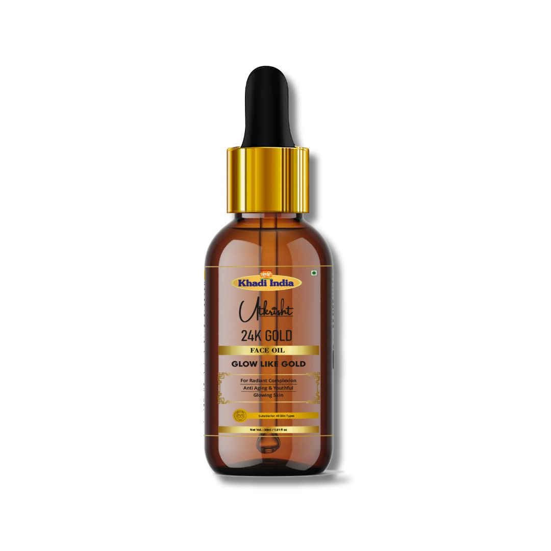 Khadi 24K Gold Face Oil | Facial Oil with Real Gold Particles & Ayurvedic Herbs | Brightening & Radiance-Boosting Face Oil for Glowing-Looking Skin | Anti-Ageing Skin Care | All Skin Types