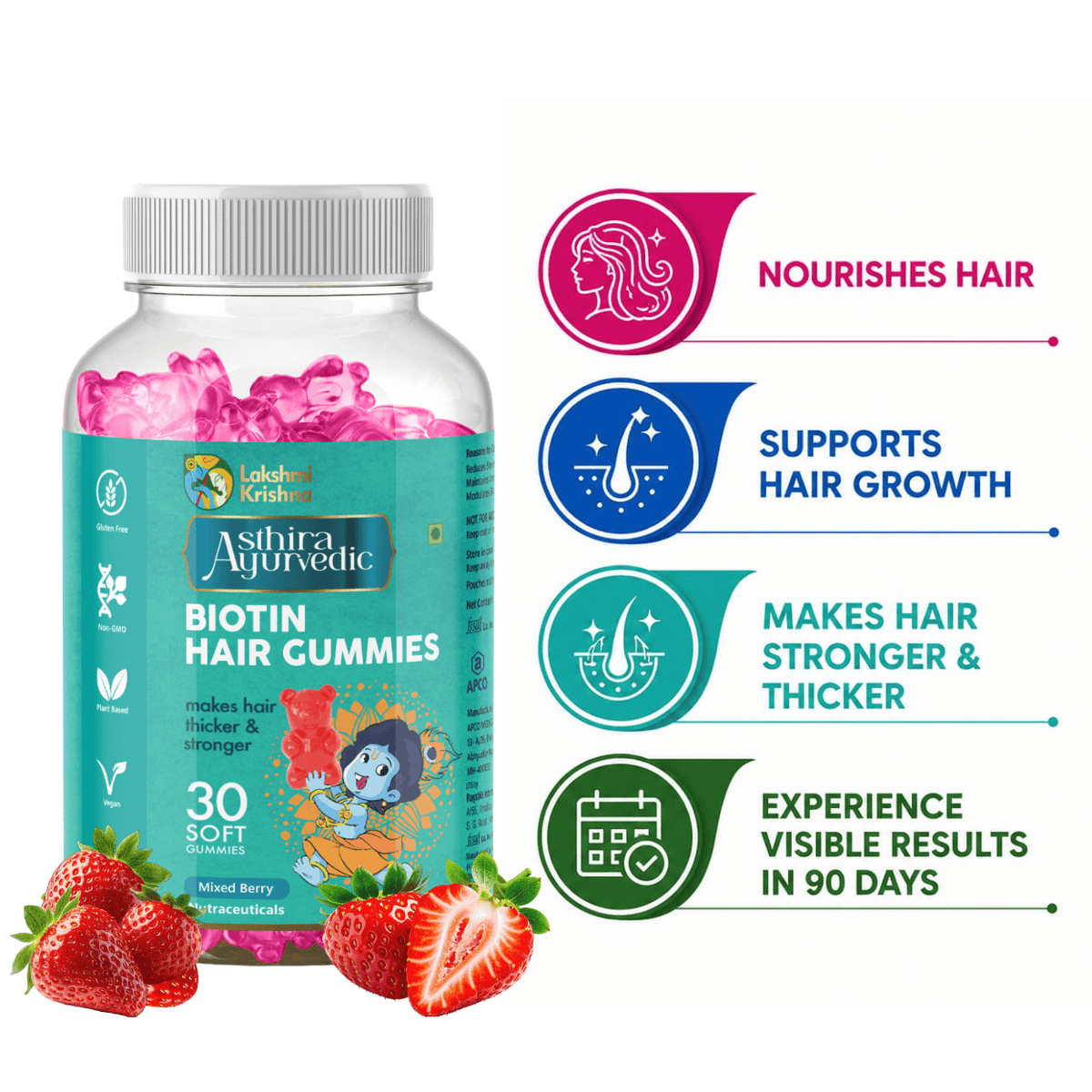 Lakshmi Krishna Naturals Biotin Hair Gummies 30 Gummies