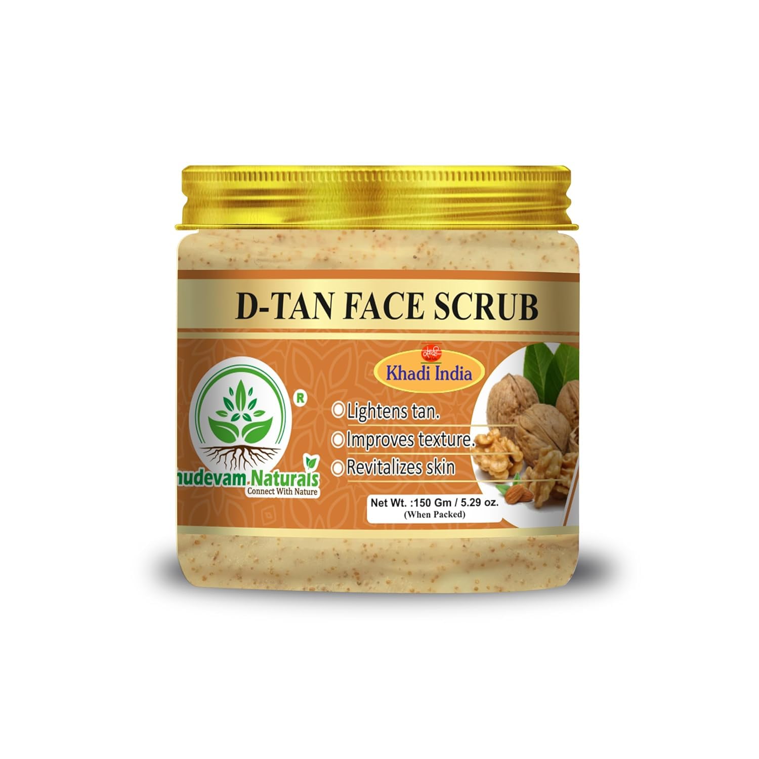 Bhudevam Naturals Khadi De-Tan Face Scrub for Tan Removal – Removes Dead Skin, Brightens Complexion & Improves Skin Texture-150GM