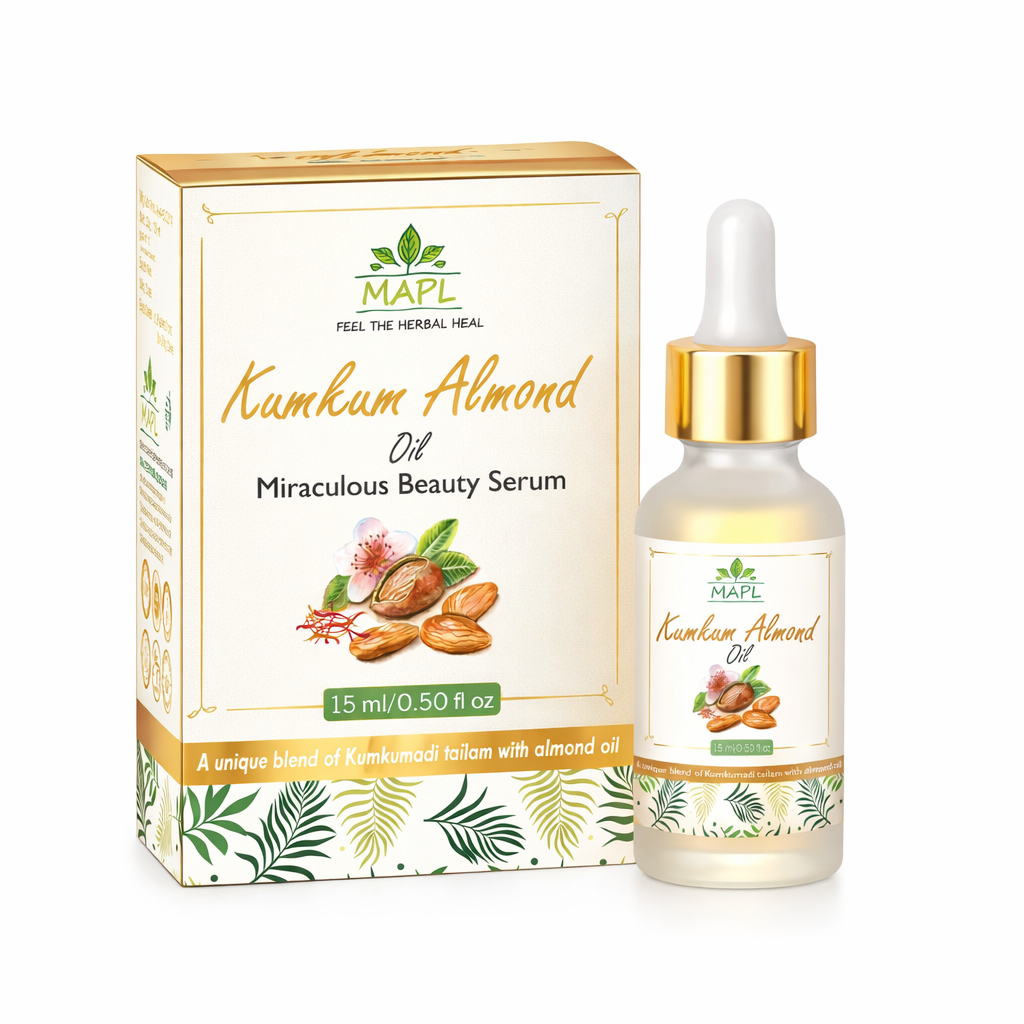 MAPL Kumkum Almond Oil | Ayurvedic Face Oil with Saffron & Almond | Enhances Glow, Skin Tone & Radiance | 15 ml
