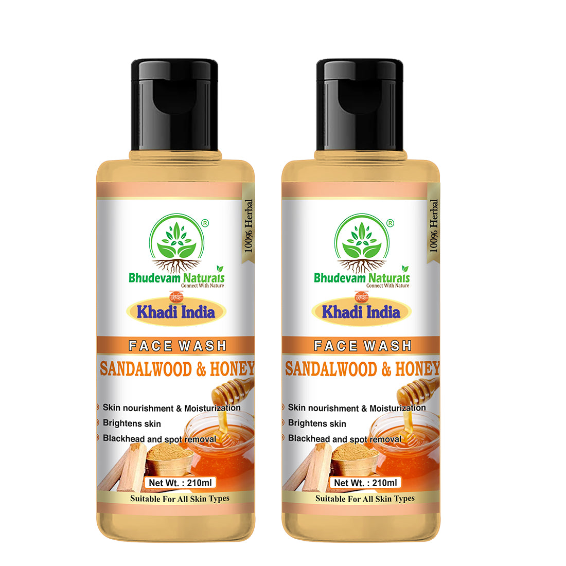 Bhudevam Naturals Khadi Sandalwood & Honey Face Wash For Soft, Smooth & Radiant Skin -420ML (Pack of 2)
