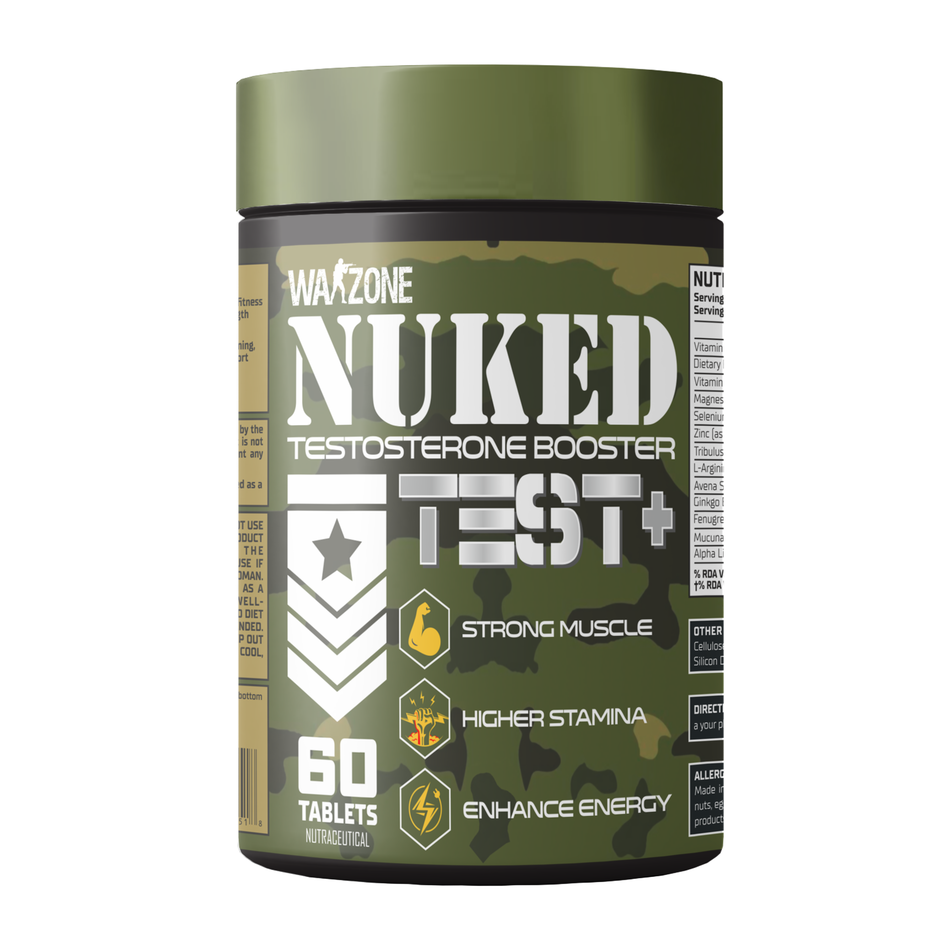Warzone Nuked Test+ Testosterone Booster Tablet - 60 Tablets