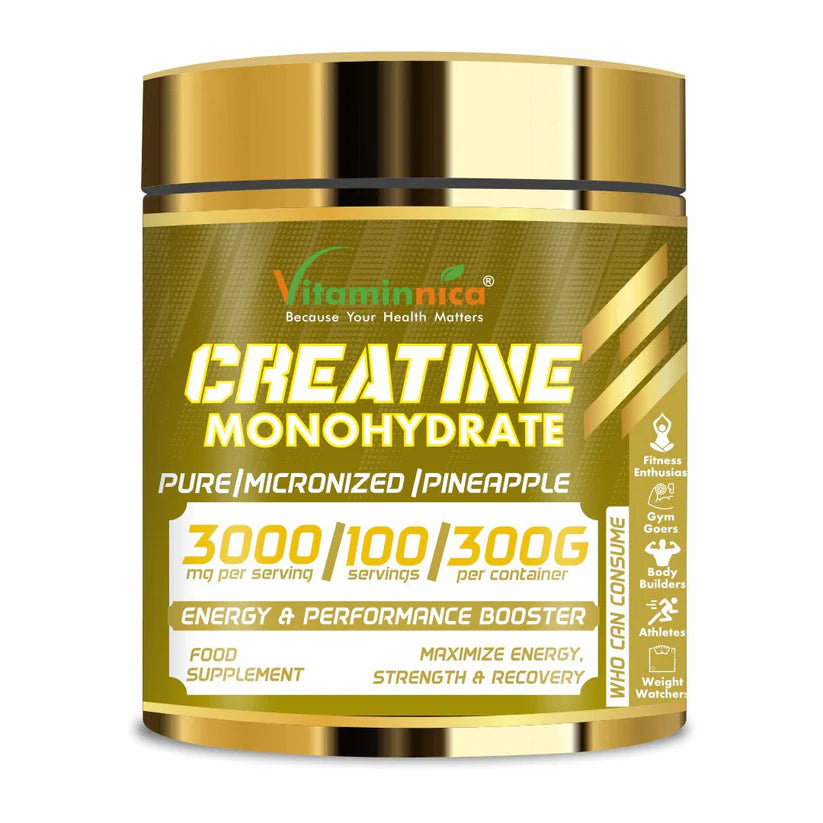 Vitaminnica Pure Creatine Monohydrate Powder - Pineapple Muscle Builder, 300g, 100 Servings