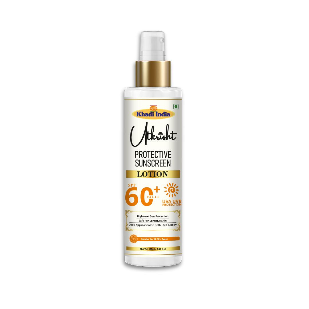 Khadi SPF 60 Sunscreen Lotion | Broad Spectrum UVA & UVB Sun Protection | Herbal Sunblock for Face & Body | Helps Protect Skin from Sun Tan & UV Damage | 100 ml