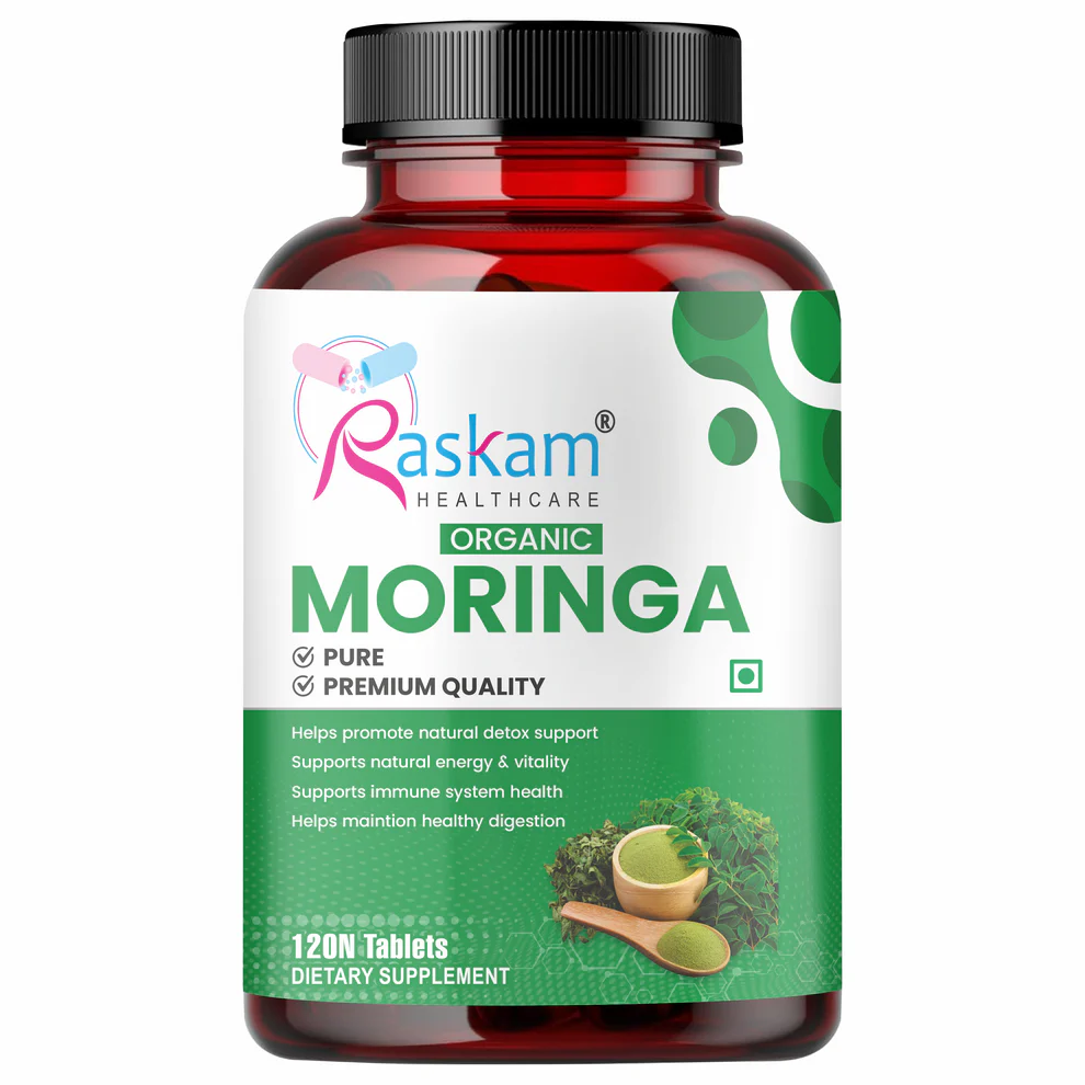 Raskam Organic Moringa Tablet with 1200mg moringa Leaves Extract | Moringa Powder Tablets for Immunity, Digestion & Energy | Moringa Leaves 120 Tablets